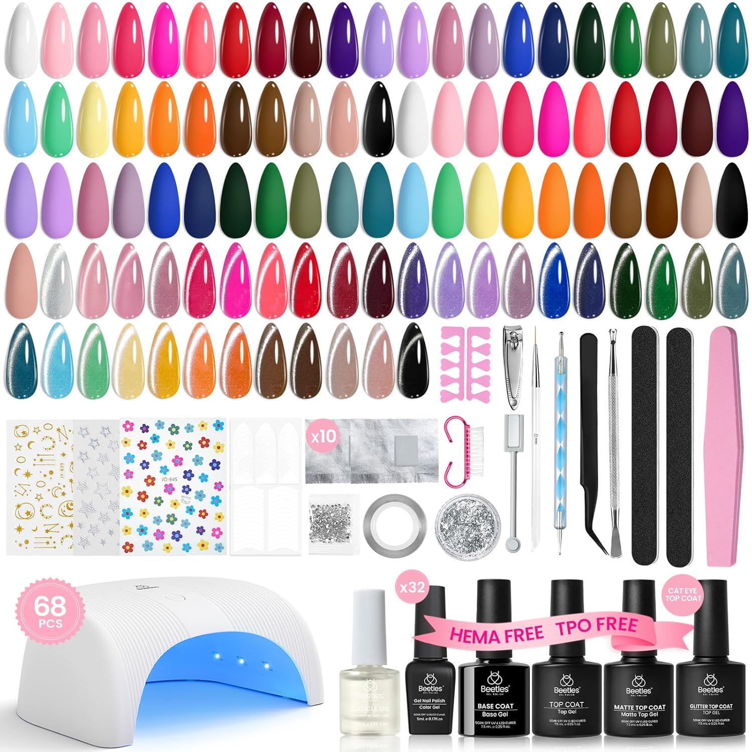 beetles Gel Polish Set Vivid Seasons - Summer Gel Nail Polish Set 36 Colors Pink Yellow Green Purple Jelly Shades 45pcs with Base & Top Coat UV LED Soak Off DIY Salon Gift for Women : Beauty & Personal Care