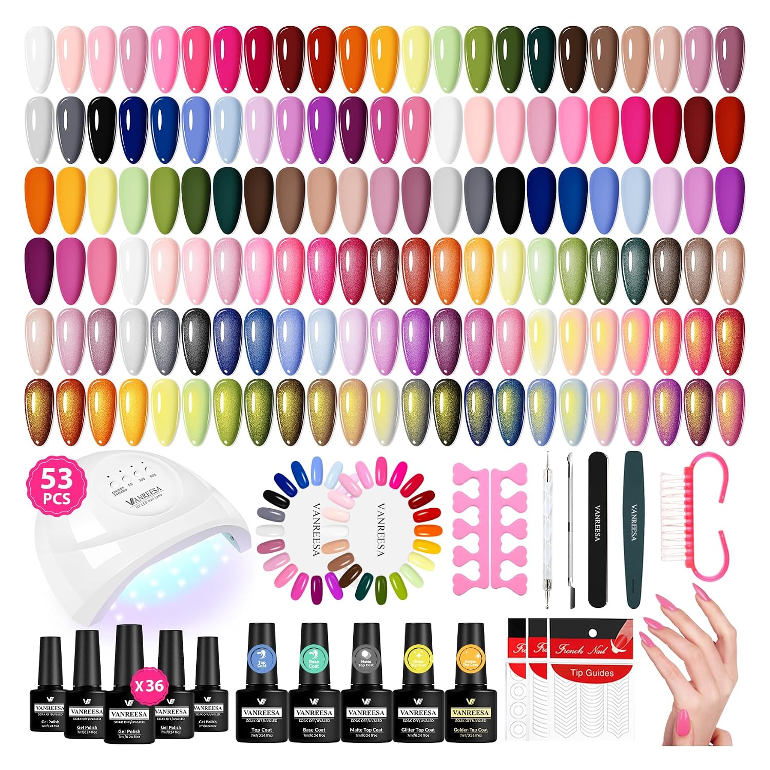 VANREESA 60 Pcs Gel Nail Polish Set. 55 Colors Gel Polish with Base Coat & 4 Effects Top Coat Full-Color Nail Polish Set All Seasons Nail Kit Gifts for Women Girls Nail Salon at Home : Beauty & Personal Care