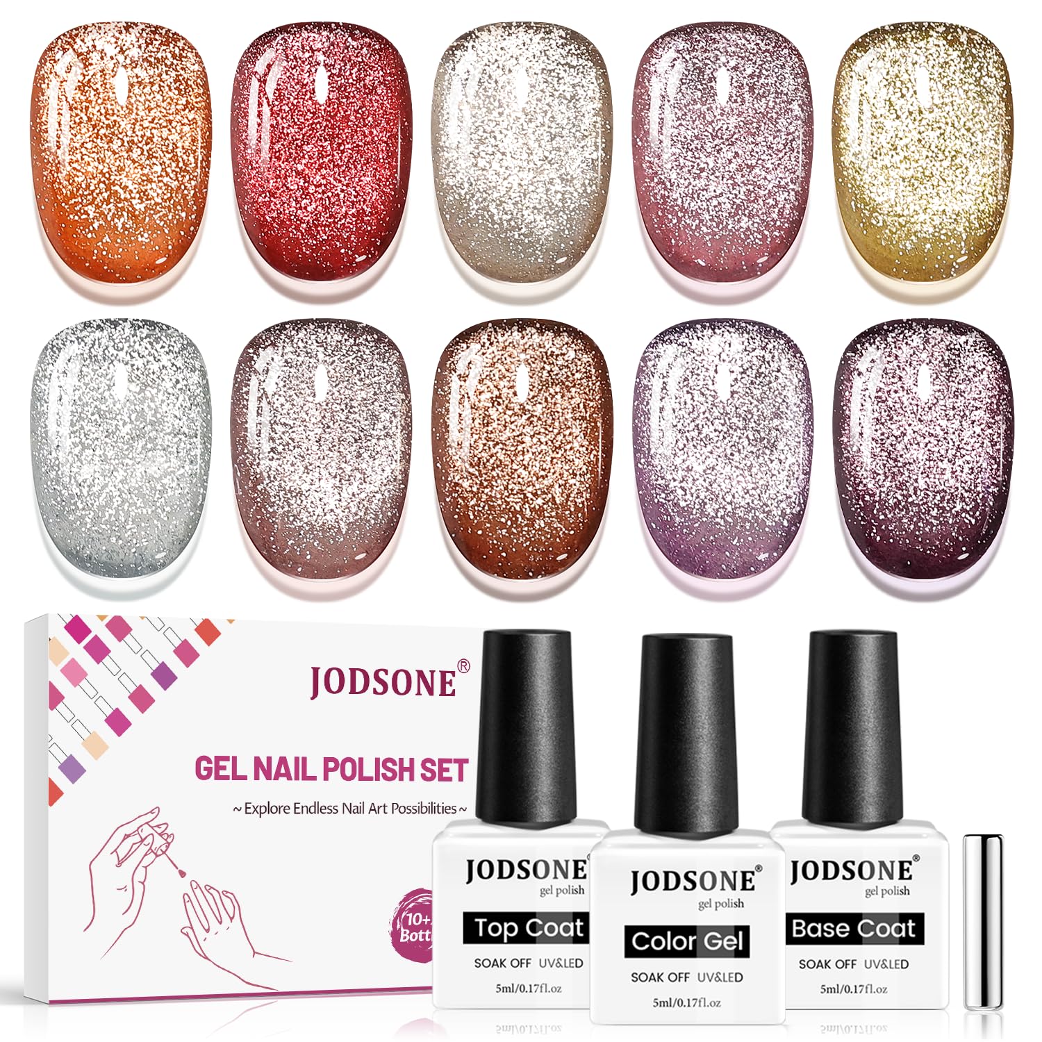 JODSONE 60 PCS Gel Nail Polish Set with 5 Bottles of Base and Glossy Matte Top Coat Soak off Gel Nail Set Suitable for All Seasons Gifts : Beauty & Personal Care