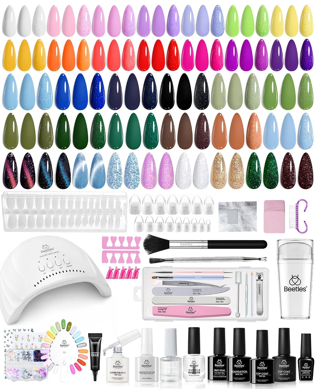 beetles Gel Polish Set Vivid Seasons - Summer Gel Nail Polish Set 36 Colors Pink Yellow Green Purple Jelly Shades 45pcs with Base & Top Coat UV LED Soak Off DIY Salon Gift for Women : Beauty & Personal Care