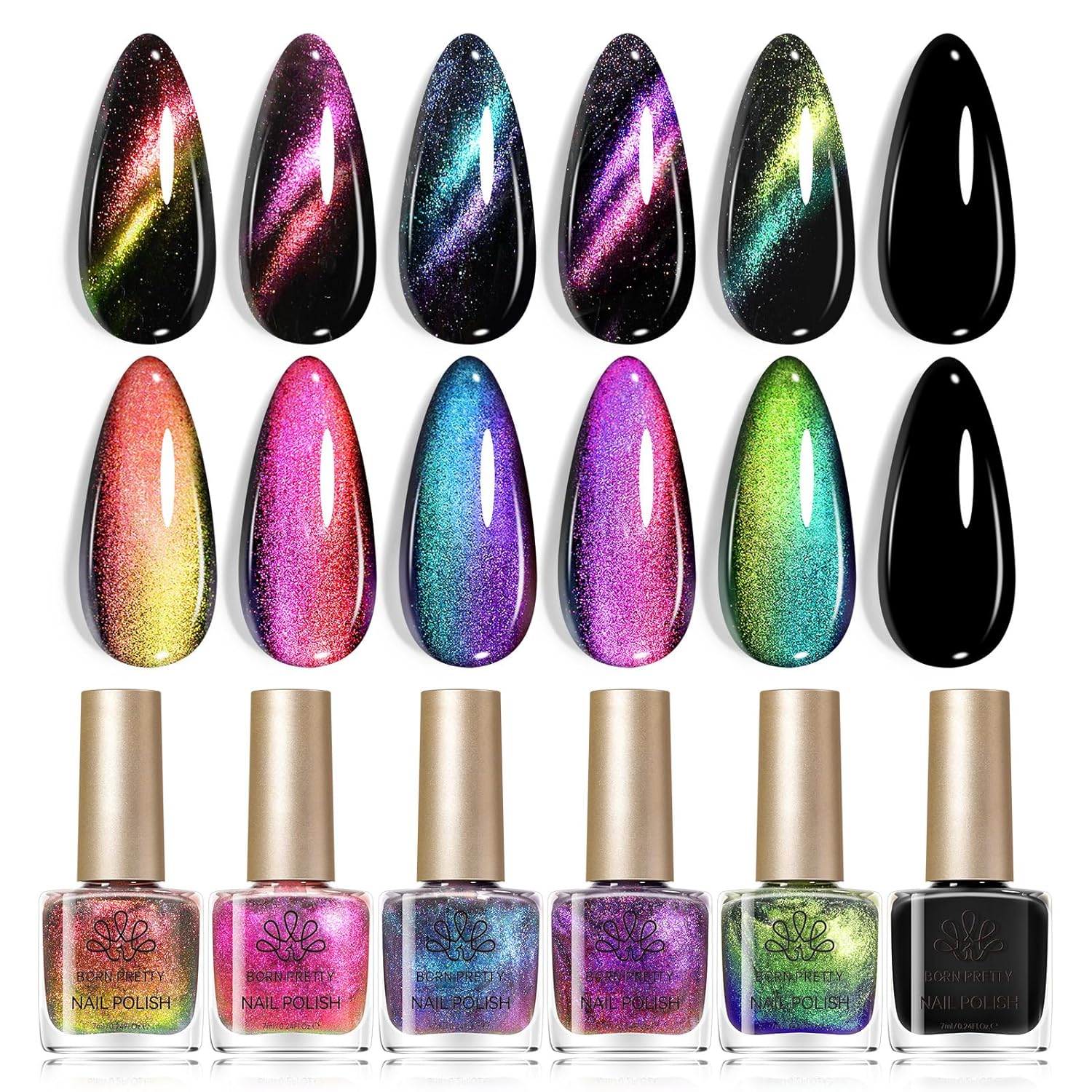 Born Pretty Chameleon Nail Polish Set. 6 Colors Chrome Holographic Metallic Glitter Quick Dry Nail Lacquer Kit Long Lasting DIY Fingernail Art Home Salon Valentines Gifts for Women Girls : Beauty & Personal Care