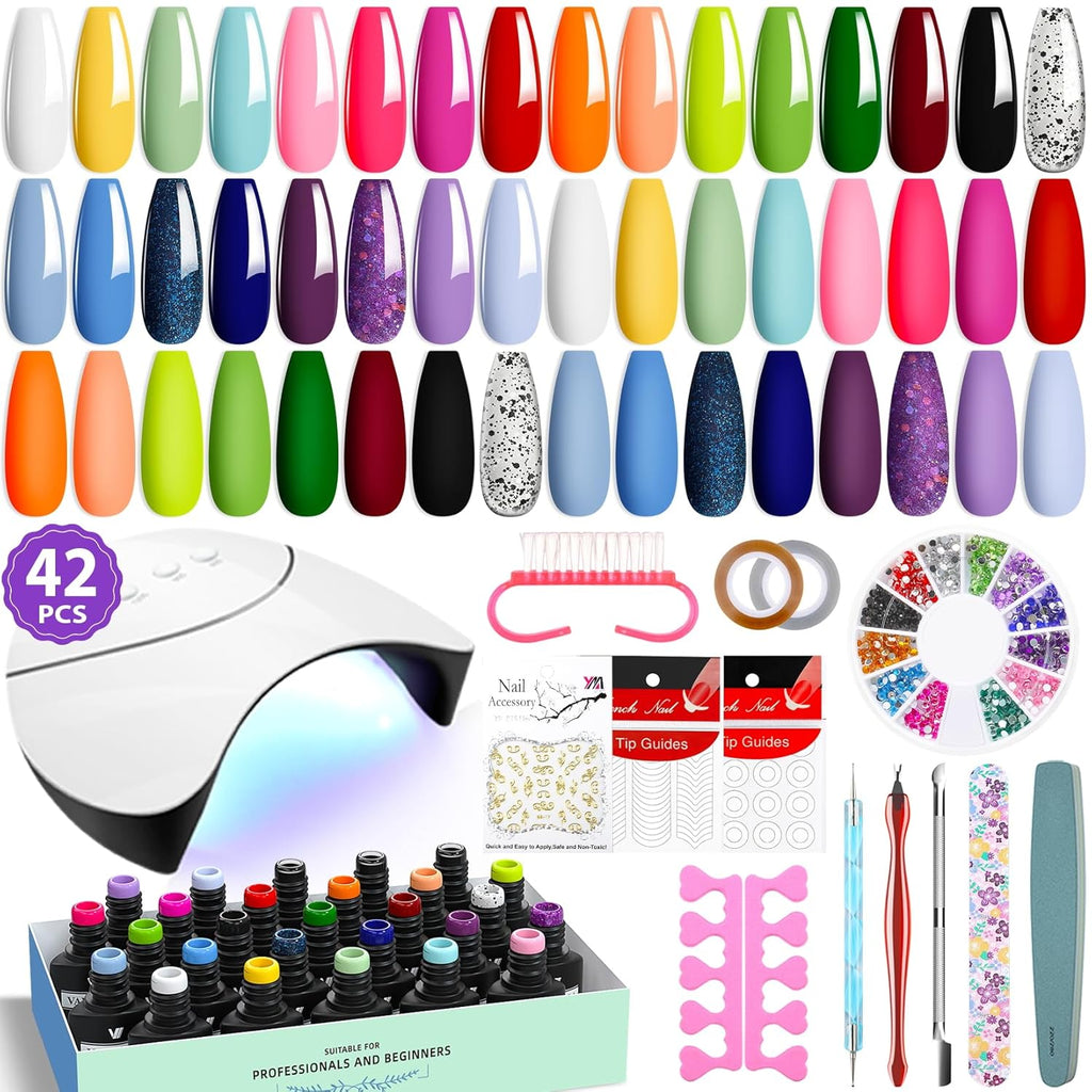 VANREESA 42 Pcs Gel Nail Polish Kit with U V Light 24 Popular Colors Gel Polish Nail Kit Green Blue Purple Pink Orange Complete Nail Kit with Manicure Tools Gifts for Women Girls : Beauty & Personal Care