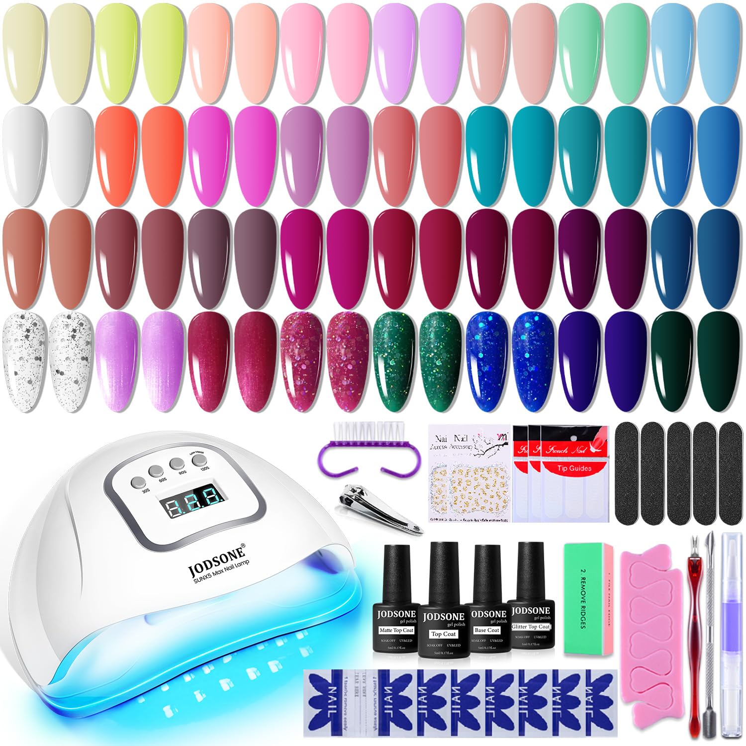 JODSONE Gel Nail Polish Kit with U V Light 32 Colors Gel Polish Nail + 4 Functional Adhesive Bottles Kit Soak Off Manicure Tools Gifts for Women : Beauty & Personal Care