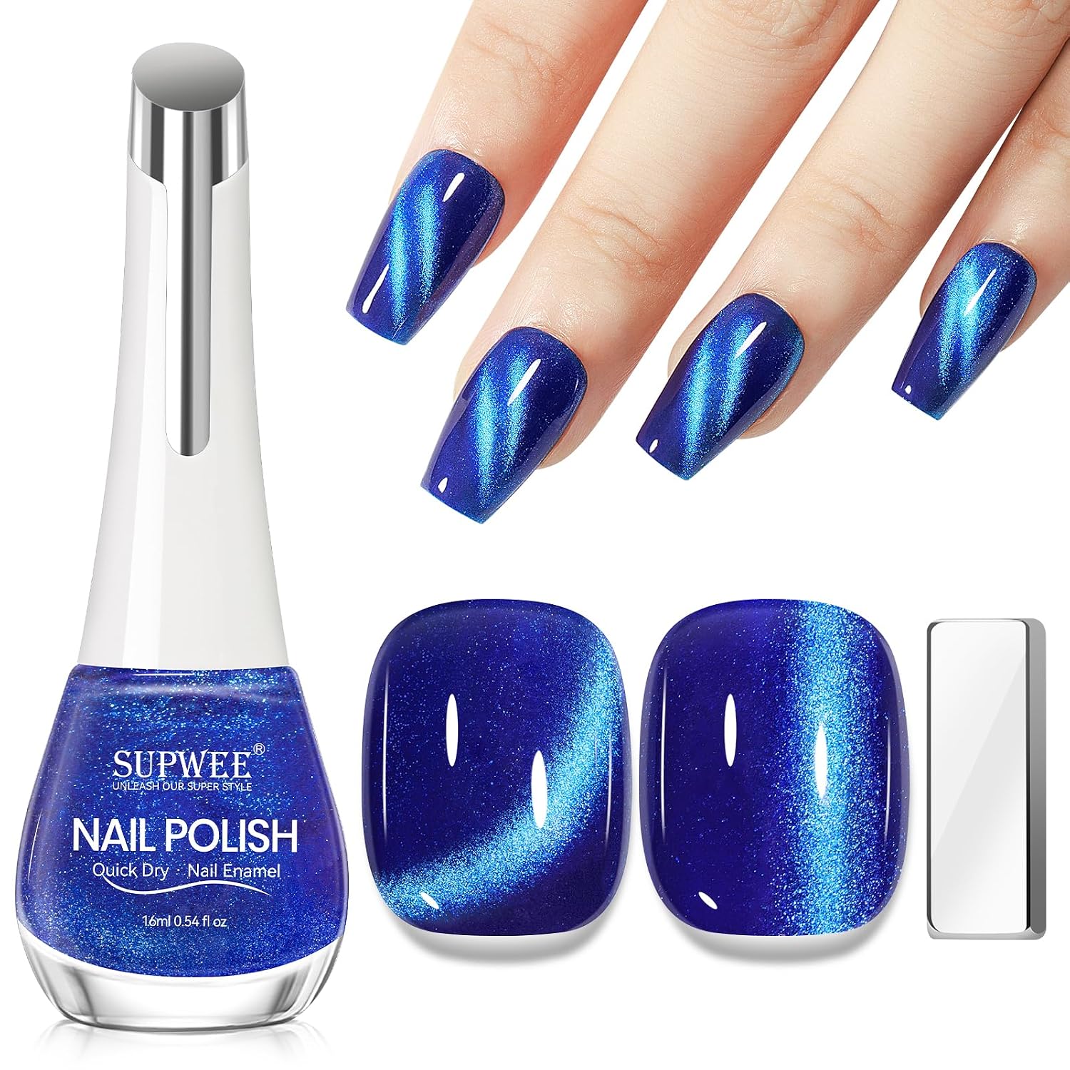 SUPWEE Cat Eye Nail Polish Non Gel with Magnet- Need to Use Black Base. Quick Dry Cateye Magnetic Nail Polish for Fingernail Air Drying Fast Lacquer Manicure Gift For Women Girls 16ml. 0.54fl oz : Beauty & Personal Care