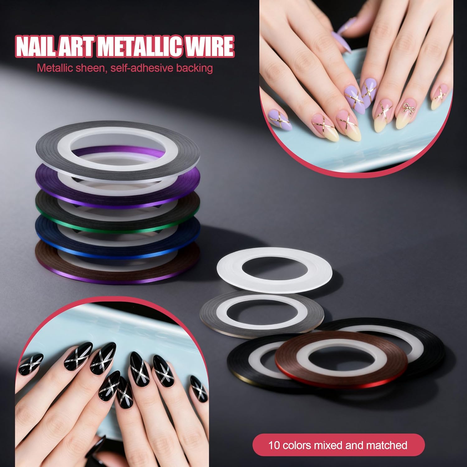 Artdone Nail Striping Tape Lines Kit With Nail Art Pens Dotting Tools And Liner Brushes For Gel Polish Small Detail Drawing Design Paint : Beauty & Personal Care