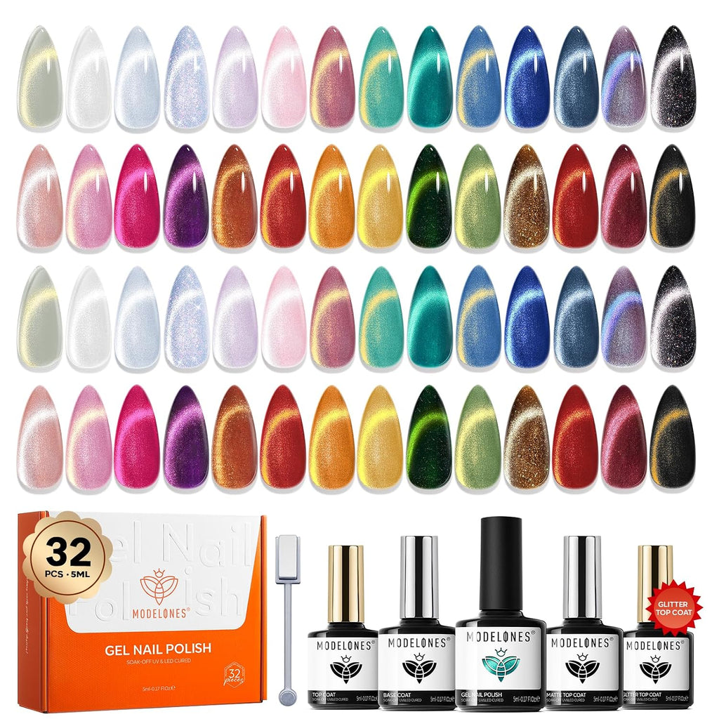 modelones 32 PCS Gel Nail Polish Set. 28 Colors Gel Polish with No Wipe Base Coat. Glitter & Glossy & Matte Top Coat Black Brown Red Purple Soak Off LED Nail Art Kit Salon at Home : Beauty & Personal Care
