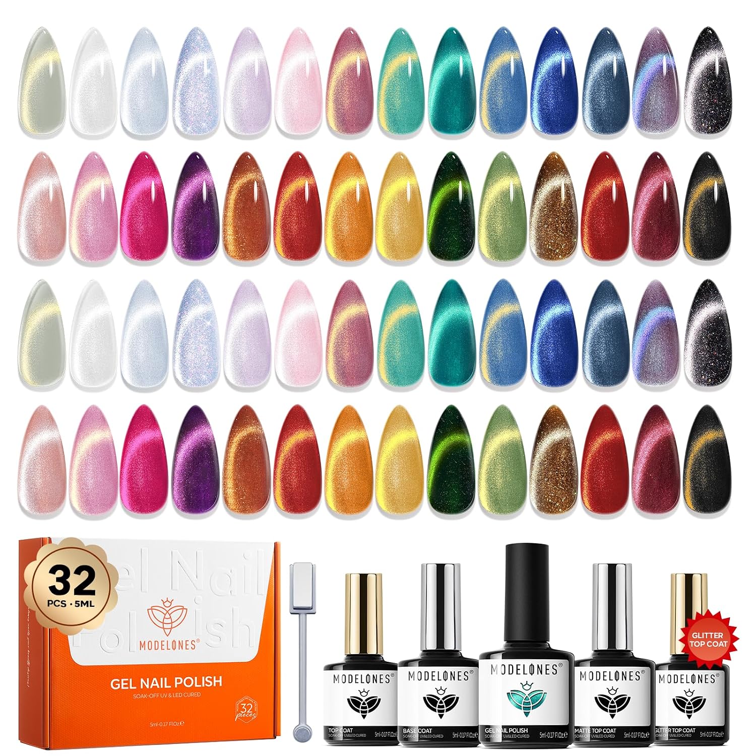 modelones 32 PCS Gel Nail Polish Set. 28 Colors Gel Polish with No Wipe Base Coat. Glitter & Glossy & Matte Top Coat Black Brown Red Purple Soak Off LED Nail Art Kit Salon at Home : Beauty & Personal Care