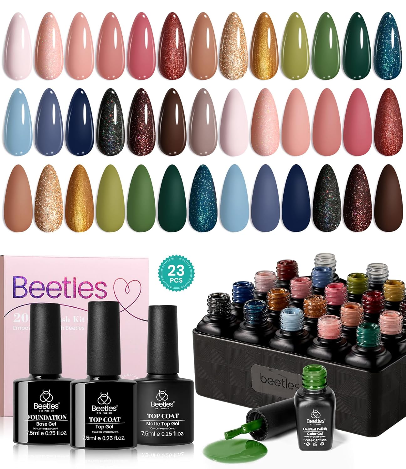 Beetles Summer Gel Polish Set - Rustic Sonata 25 Colors Yellow Orange Blue Pink Bright Gel Polish with Base Coat Glossy & Matte Top Coat DIY Salon Soak Off UV Led Nails 4th of July : Beauty & Personal Care
