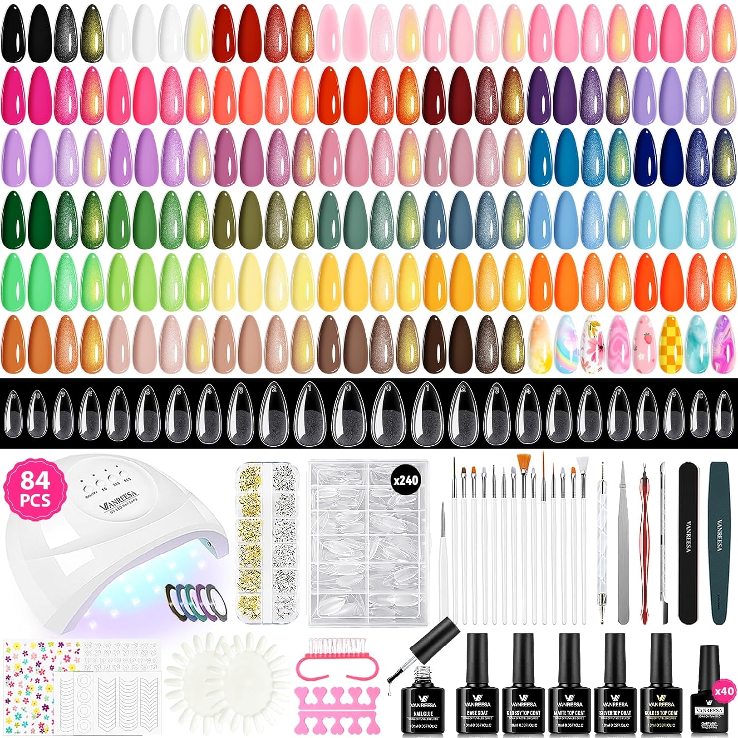 VANREESA 60 Pcs Gel Nail Polish Set. 55 Colors Gel Polish with Base Coat & 4 Effects Top Coat Full-Color Nail Polish Set All Seasons Nail Kit Gifts for Women Girls Nail Salon at Home : Beauty & Personal Care