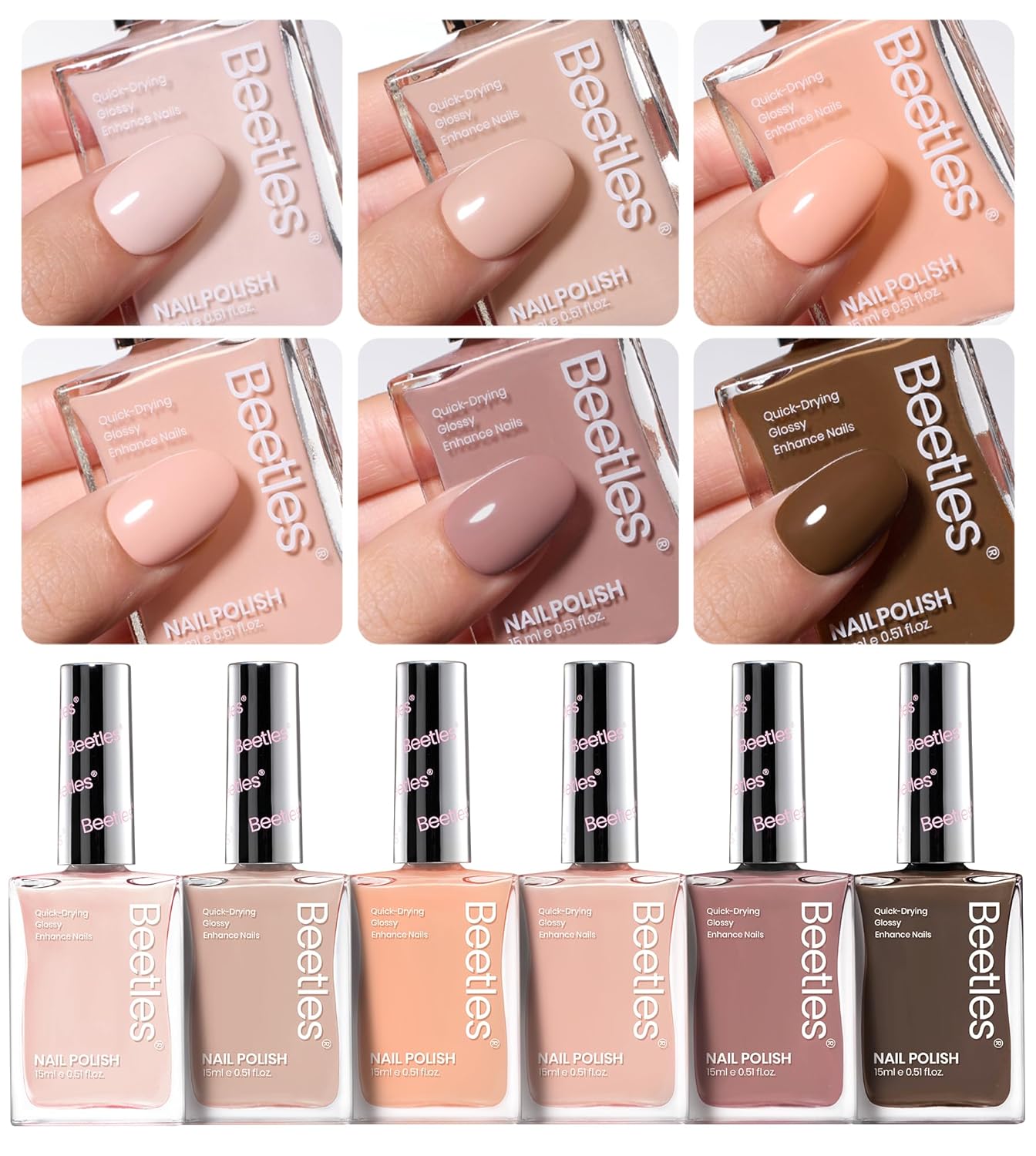 Beetles Nude Nail Polish Set Coconut Mousse 6Pcs. Pink Nail Fast Drying Long Lasting Neutral Brown Red Burgundy Dark Lacquer Glossy for Salon-Quality Results : Beauty & Personal Care