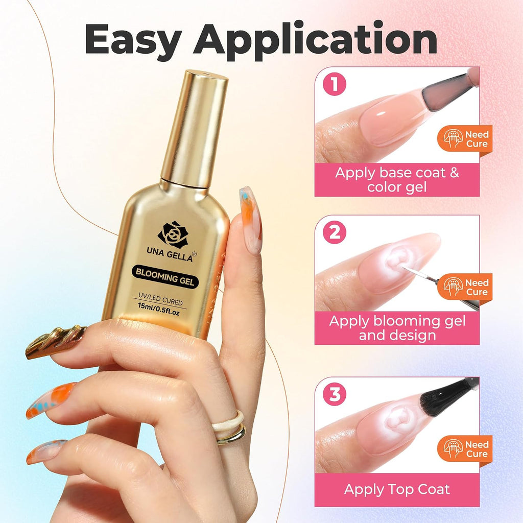 UNA GELLA Blooming Gel Nail Polish 15ml Super Clear for Spreading Effect U V/LED Needed Nail Blooming Gel for Marble Natural Stone Floral Print Watercolor Effect Design Soak Off Home DIY Salon : Beauty & Personal Care