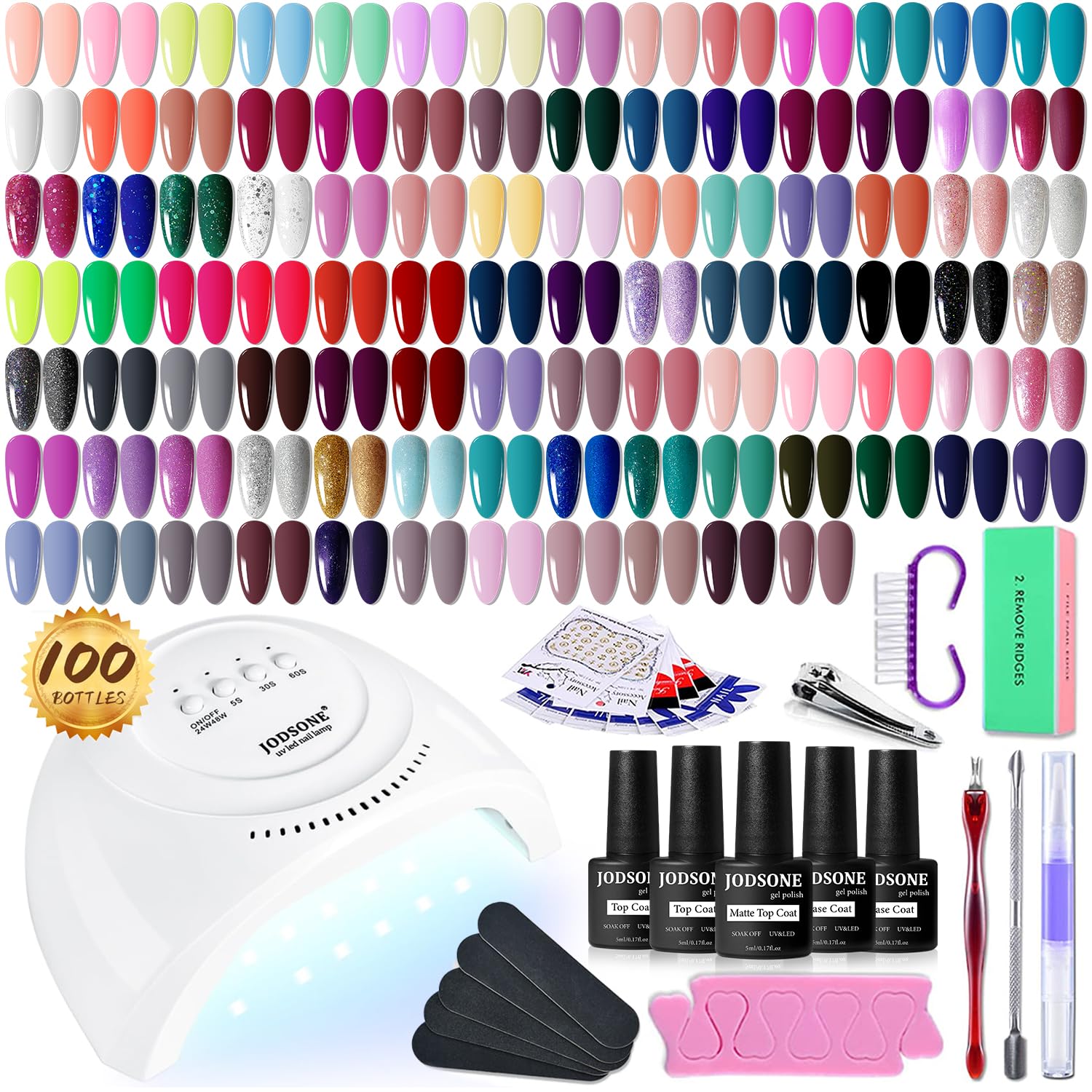 JODSONE 60 PCS Gel Nail Polish Set with 5 Bottles of Base and Glossy Matte Top Coat Soak off Gel Nail Set Suitable for All Seasons Gifts : Beauty & Personal Care