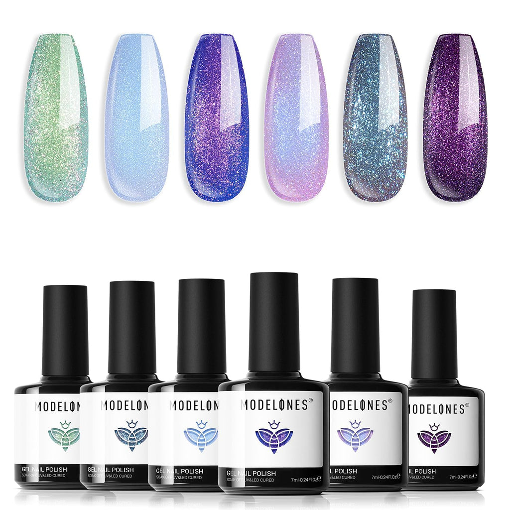 modelones Gel Nail Polish Set- 6 Colors 2026 Chameleon Aurora Shimmer Glitter Gel Polish Kit Blue Green Purple Nail Gel Polish Soak Off LED Nail Lamp Nail Art Gel Kit DIY Salon Gift : Beauty & Personal Care