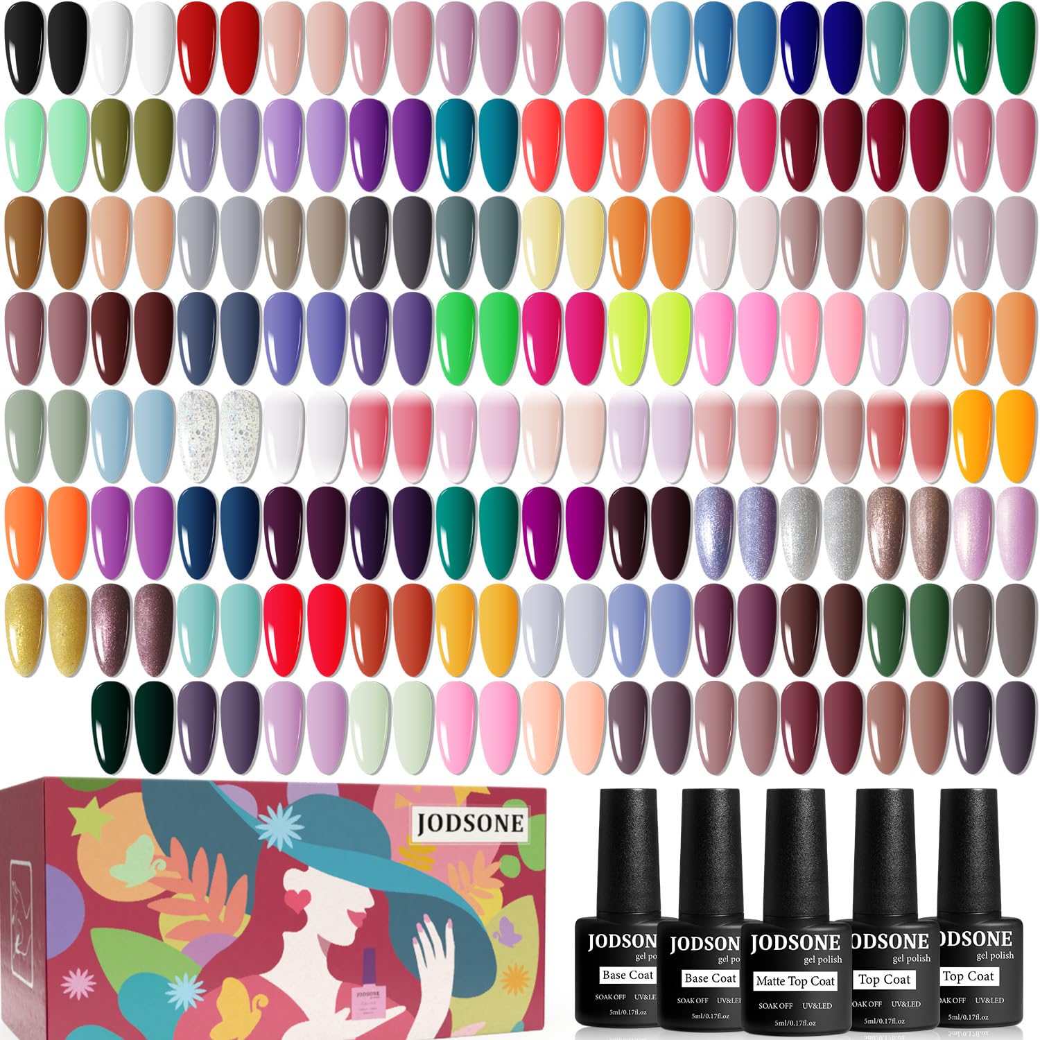 JODSONE 100 PCS (5 ml each) Gel Nail Polish Kit No Wipe Soak off Base Coat and Matte Glossy Top Coat Gel Polish Collections Gifts for Manicure Lovers : Beauty & Personal Care
