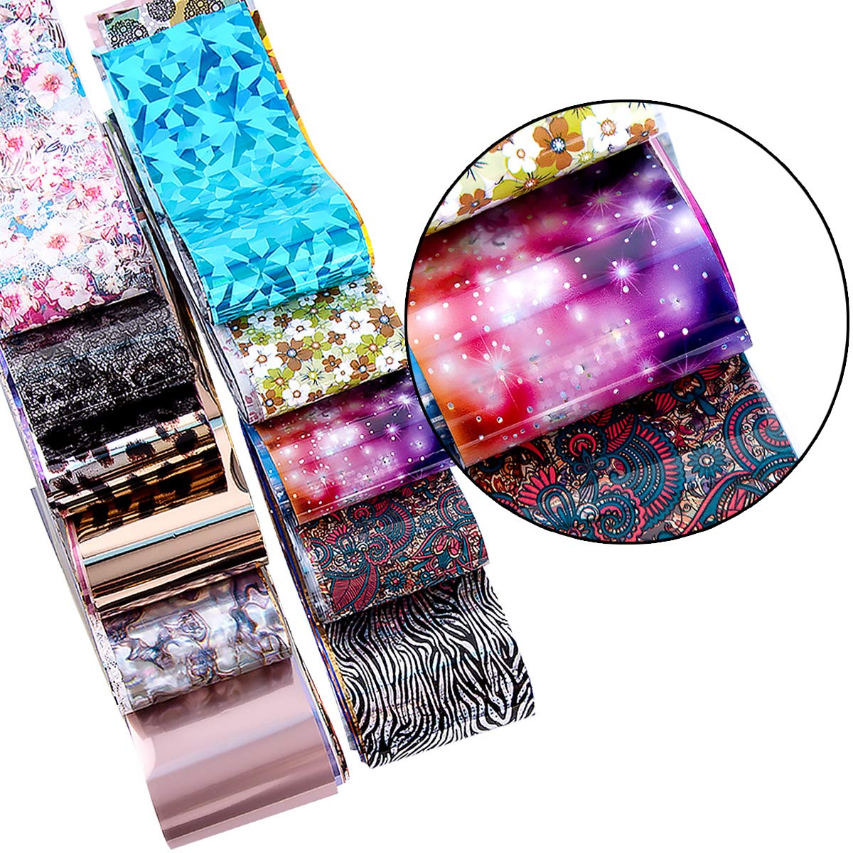 Duufin 300 Sheets Nail Foils Nail Art Transfer Foil Stickers Laser Flower Color Sheet Adhesive Stickers Paper Starry Sky Stars Black White Lace Design for Nail Art DIY Decoration : Beauty & Personal Care