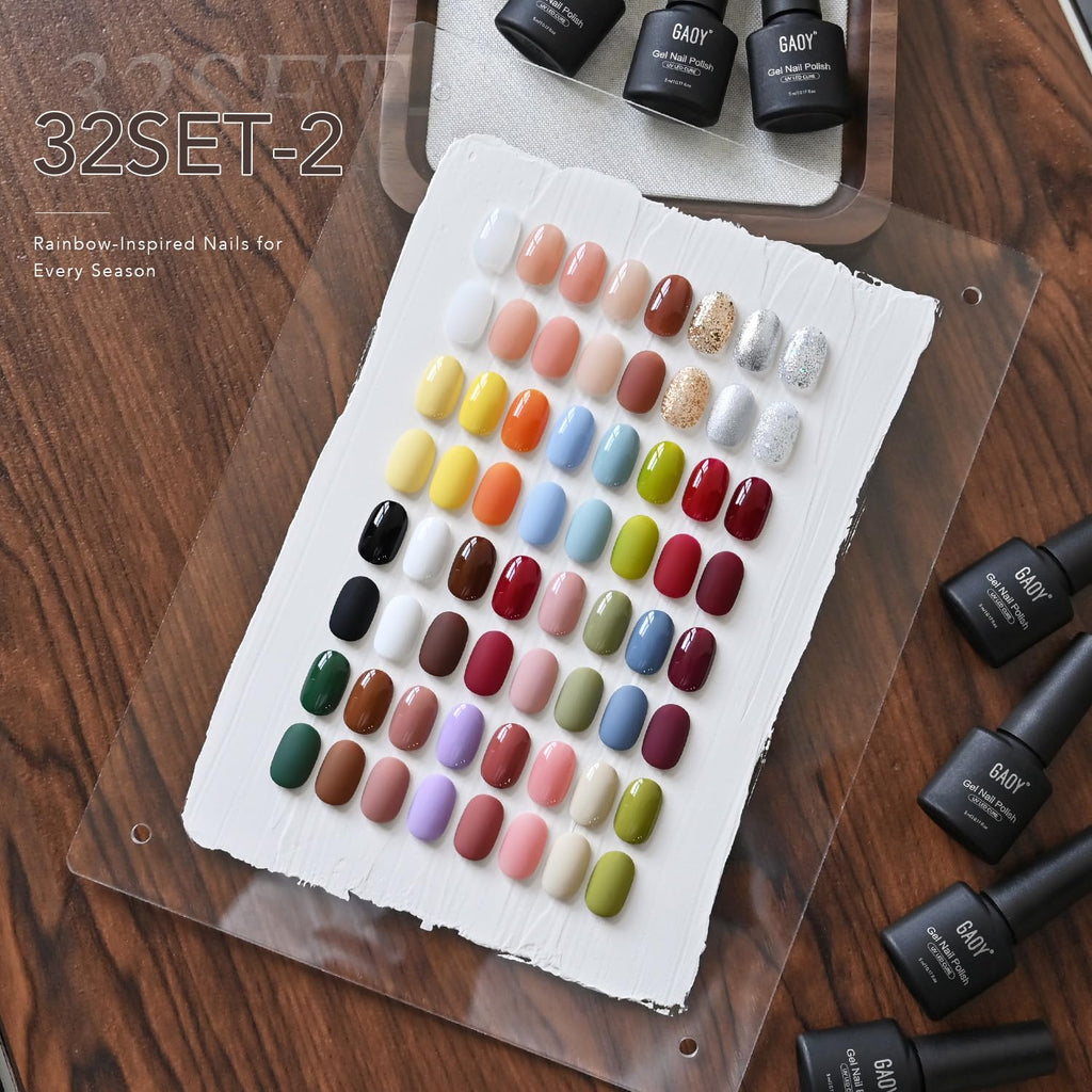 GAOY 36 Pcs Gel Nail Polish Set. 32 Colors All Season Gel Polish Kit Red Black White Nude Glitter with 4 Pcs Soak off Base Glossy Matte Top Coat & Builder for Nail Art DIY Manicure at Home : Beauty & Personal Care
