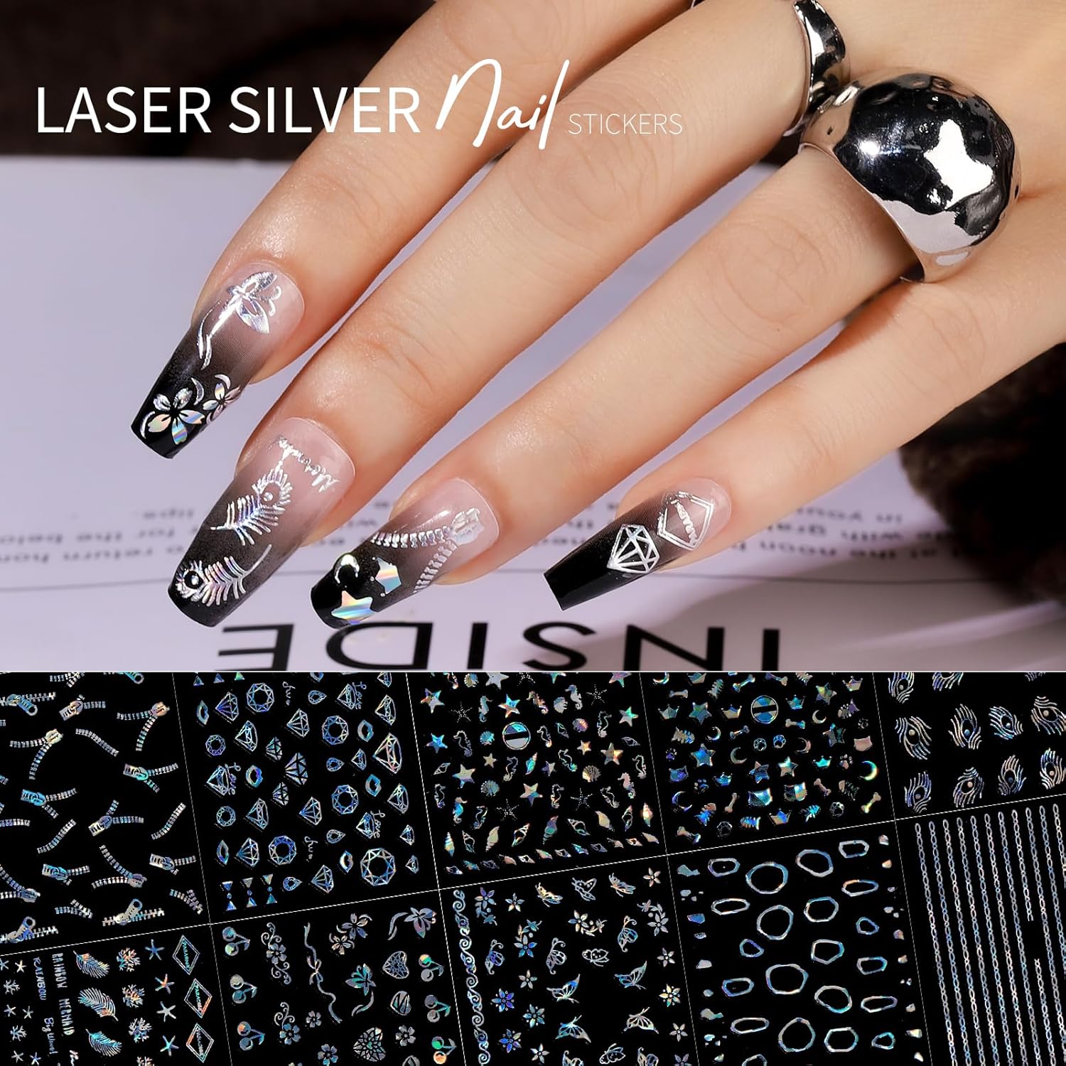 Teenitor 50 Sheets Aurora Nail Stickers for Nail Art. Star Nail Art Stickers for Kids Women. Laser Silver Nail Decals Fingernail Stickers for Holiday. Self-Adhesive Nail Decorations : Beauty & Personal Care