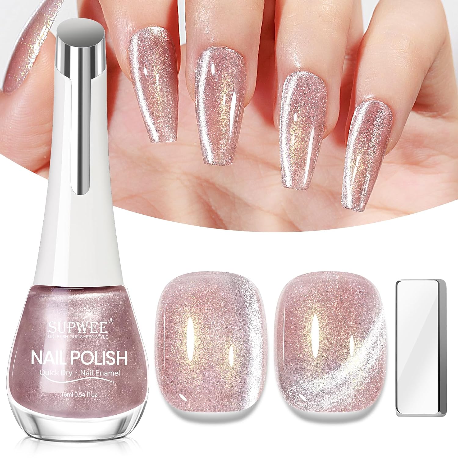 SUPWEE Cat Eye Nail Polish Non Gel with Magnet- Need to Use Black Base. Quick Dry Cateye Magnetic Nail Polish for Fingernail Air Drying Fast Lacquer Manicure Gift For Women Girls 16ml. 0.54fl oz : Beauty & Personal Care
