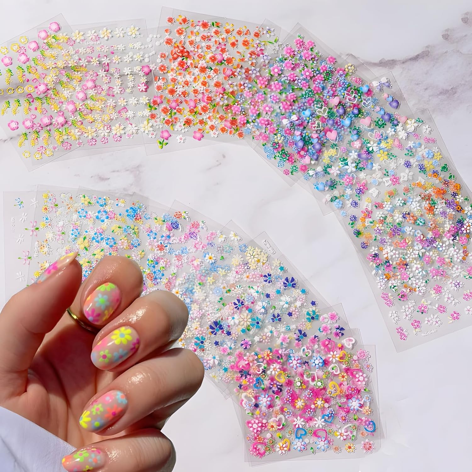 SPLOCUDU Colorful Cute Daisy. Floral. Heart. Flower Nail Art Stickers Decals. 3D Self Adhesive Supplies. Design Decoration Accessories for Women and Girls. 30 Sheets : Beauty & Personal Care