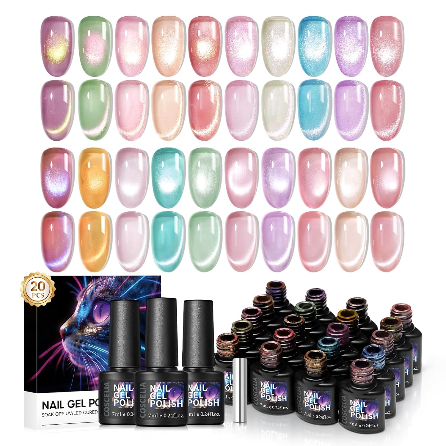 COSCELIA 25PCS Gel Nail Polish Set Spring Summer Colors Gel Nail Polish Soak Off with Glossy Matte Silver Golden Glitter Top Coat Red Brown Black White Green DIY Gifts for Women Girls : Beauty & Personal Care
