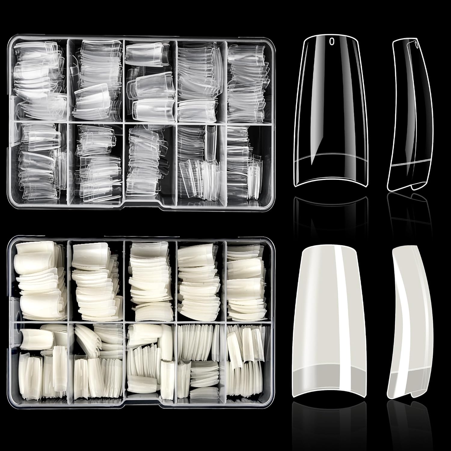 ELLEWIN 1000PCS Nail Tips Clear False Nails Full Cover for Acrylic Nails Kit 10 Sizes 4 Shapes Long Almond Square Coffin Oval Pre-Shape for Salon Home DIY Gifts : Beauty & Personal Care