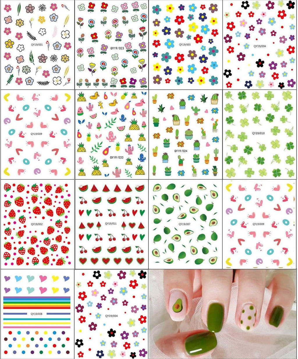 JMEOWIO 14 Sheets Cute Nail Stickers for Kids Nail Art Stickers Decals Self-Adhesive Pegatinas Uñas Rainbow Flower Fruit Nail Supplies Nail Art Design Decoration Accessories : Beauty & Personal Care