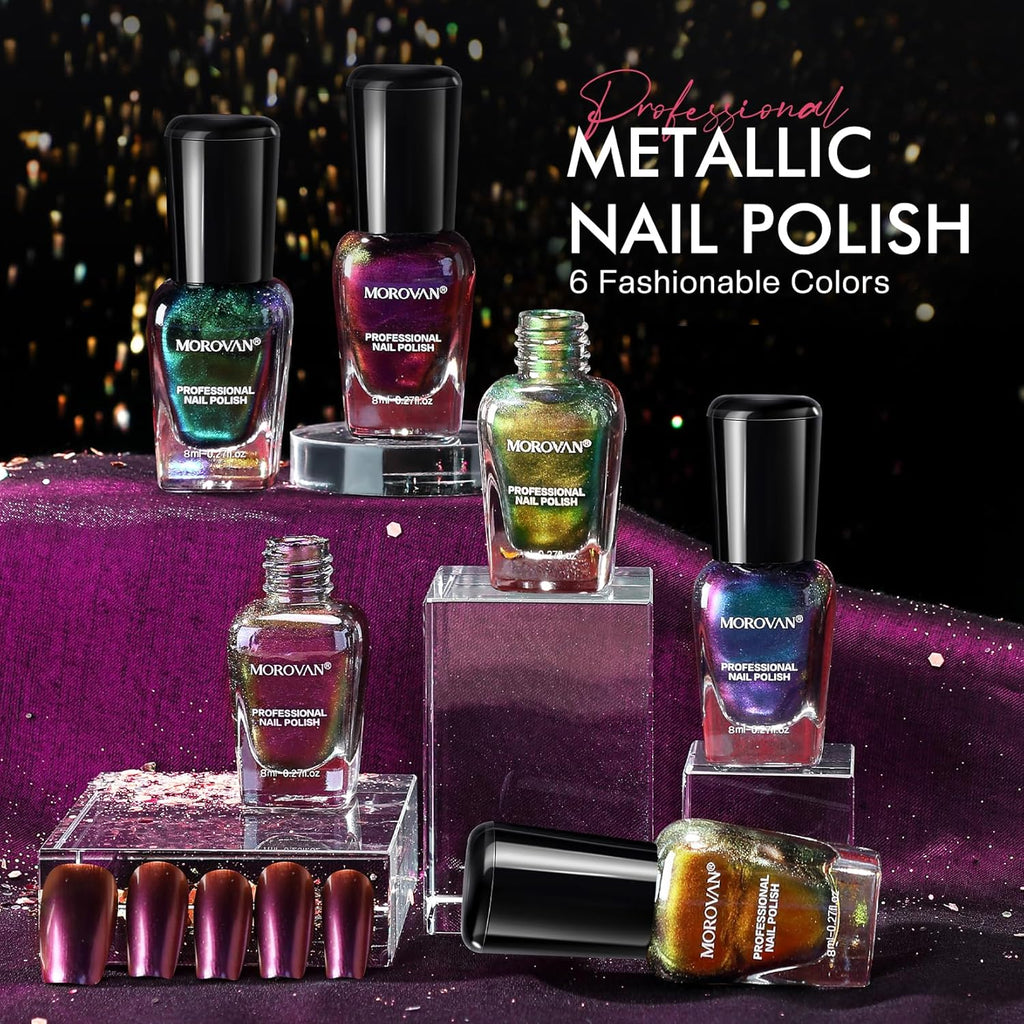 Morovan Fingernail Nail Polish Set: Holographic Metallic Ombre Lacquer Air Dry Nail Polish Regular Nail Pack 0.27oz Glitter Finger Nail Bulk Toenail Polish Kit Halloween Fall Gift for Women : Beauty & Personal Care