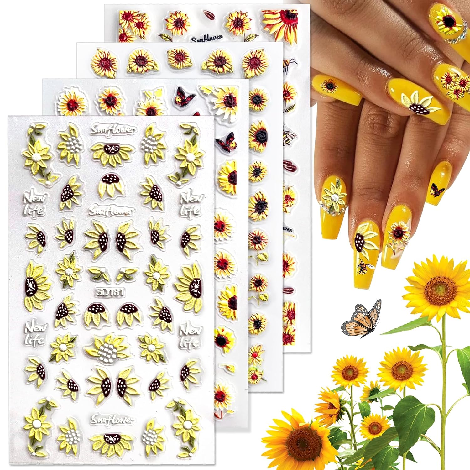 MUIIGOOD Flower Nail Stickers 10 Sheets Hibiscus Nail Decals White Pink Golden Clear Silver Decals Nail Art Decorations Nail Decals Nail Art Supplies Nail Designs for Women Manicure Tips : Beauty & Personal Care