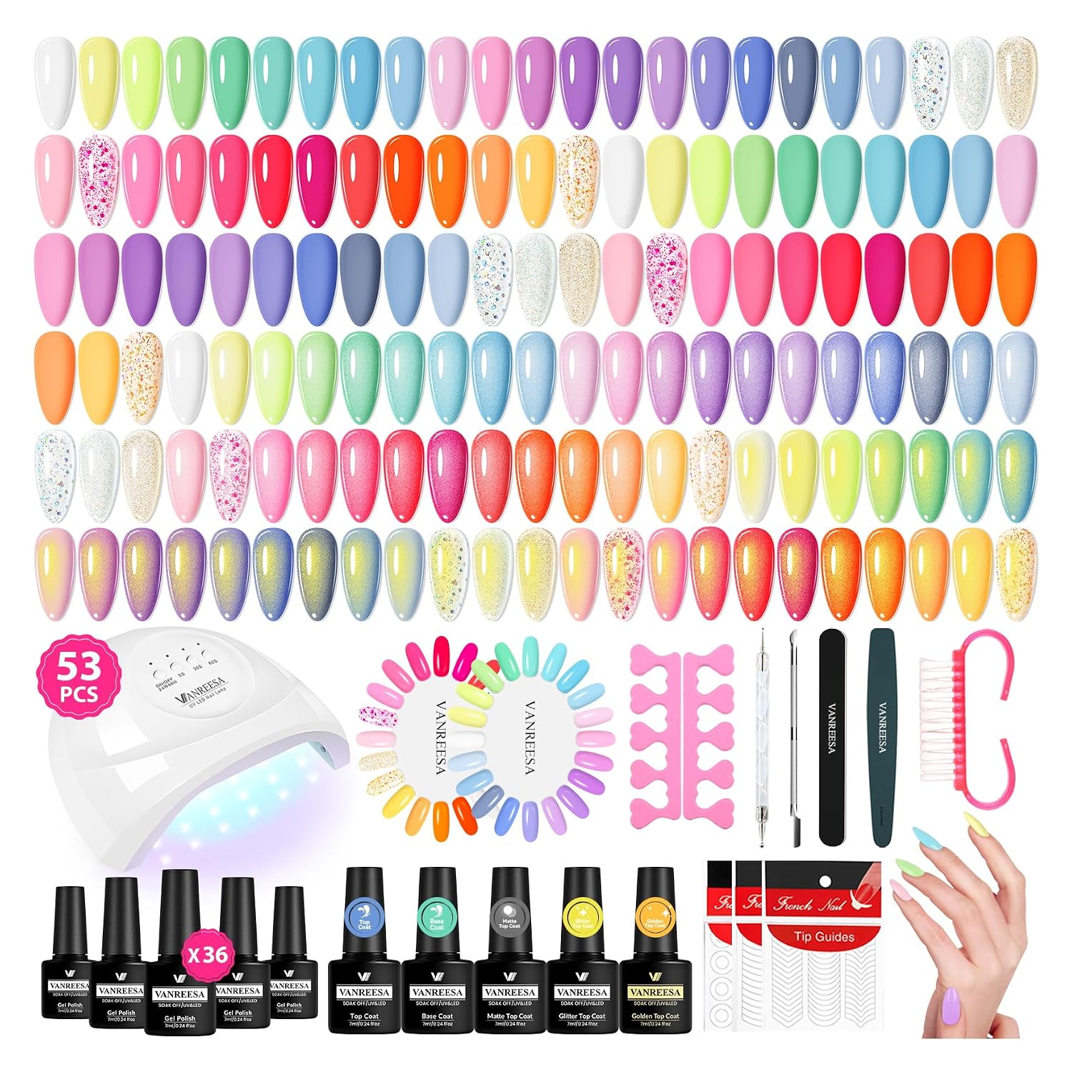 VANREESA 60 Pcs Gel Nail Polish Set. 55 Colors Gel Polish with Base Coat & 4 Effects Top Coat Full-Color Nail Polish Set All Seasons Nail Kit Gifts for Women Girls Nail Salon at Home : Beauty & Personal Care