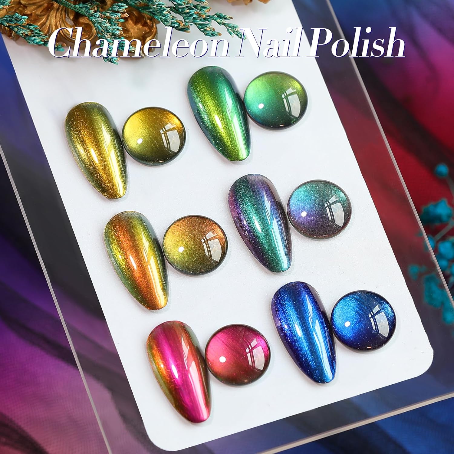 Born Pretty Chameleon Nail Polish Set. 6 Colors Chrome Holographic Metallic Glitter Quick Dry Nail Lacquer Kit Long Lasting DIY Fingernail Art Home Salon Valentines Gifts for Women Girls : Beauty & Personal Care