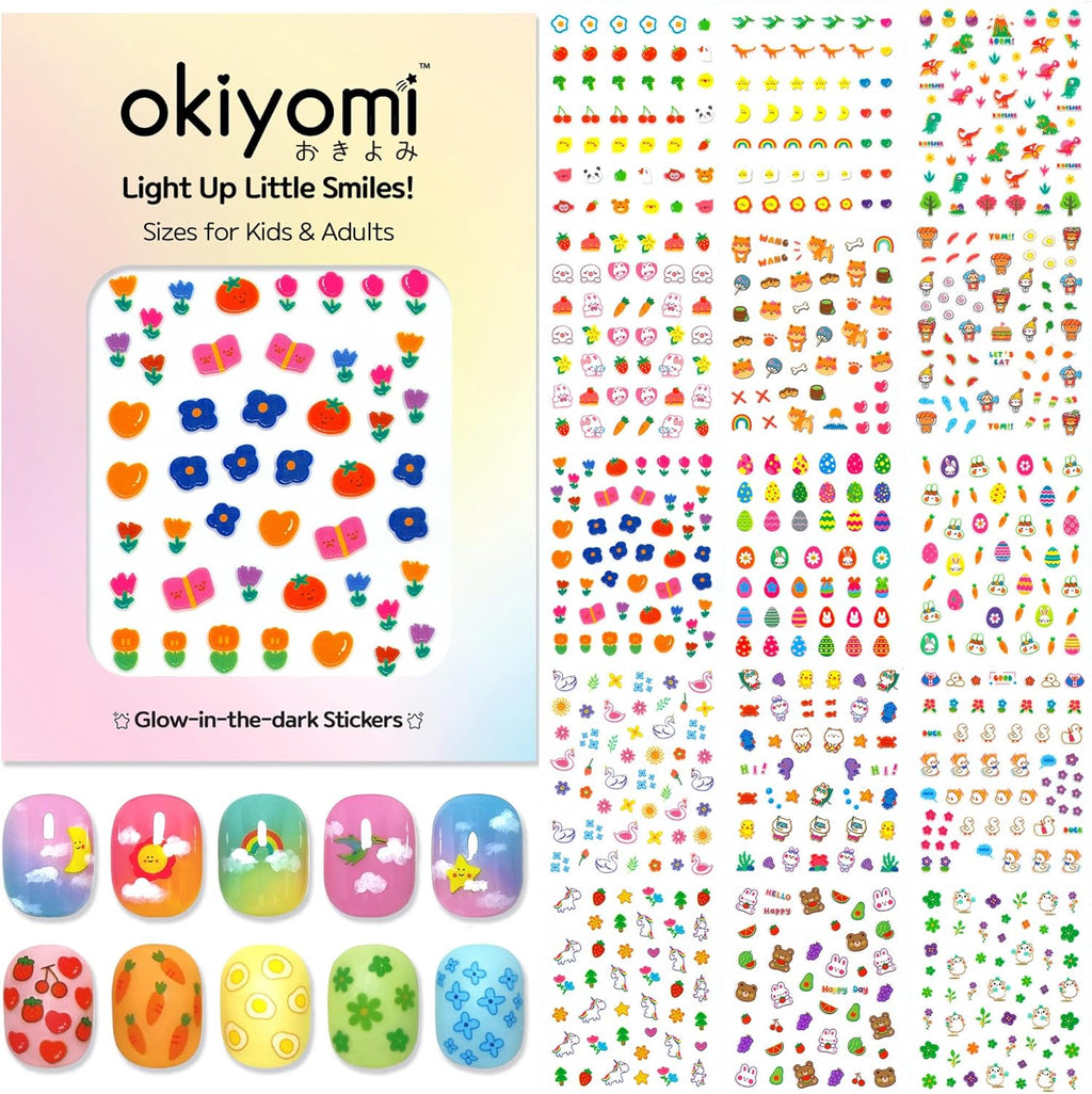 15 Sheets of Nail Stickers for Kids - 735 Cute Nail Stickers - Nail Decals for Girls - Flower. Bunny. Unicorn. Bear. Fruits | Glow in The Dark : Beauty & Personal Care