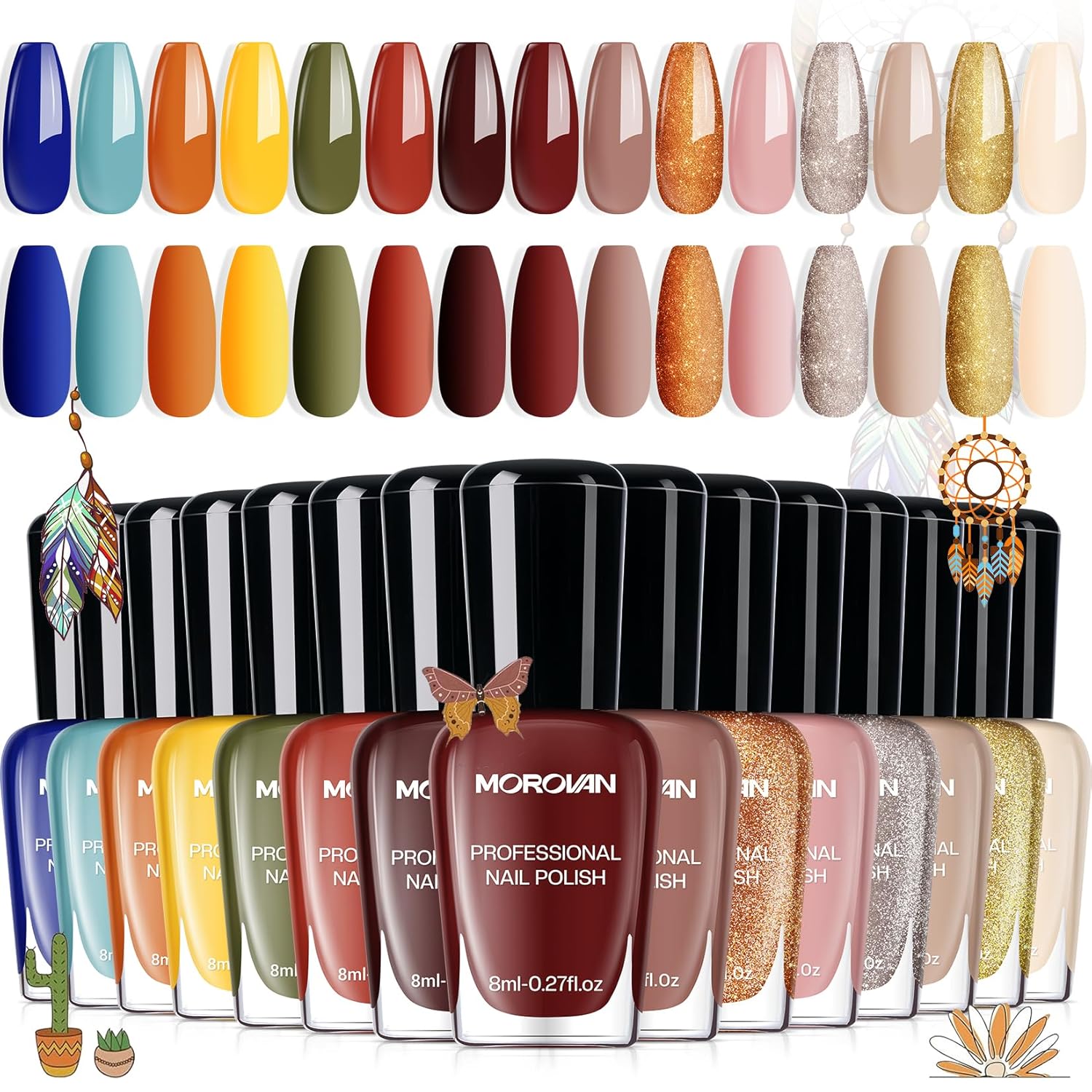 Morovan 15 Bright Color 0.27oz Air Quick Dry Long Lasting Nail Polish Gift Set for Women : Beauty & Personal Care