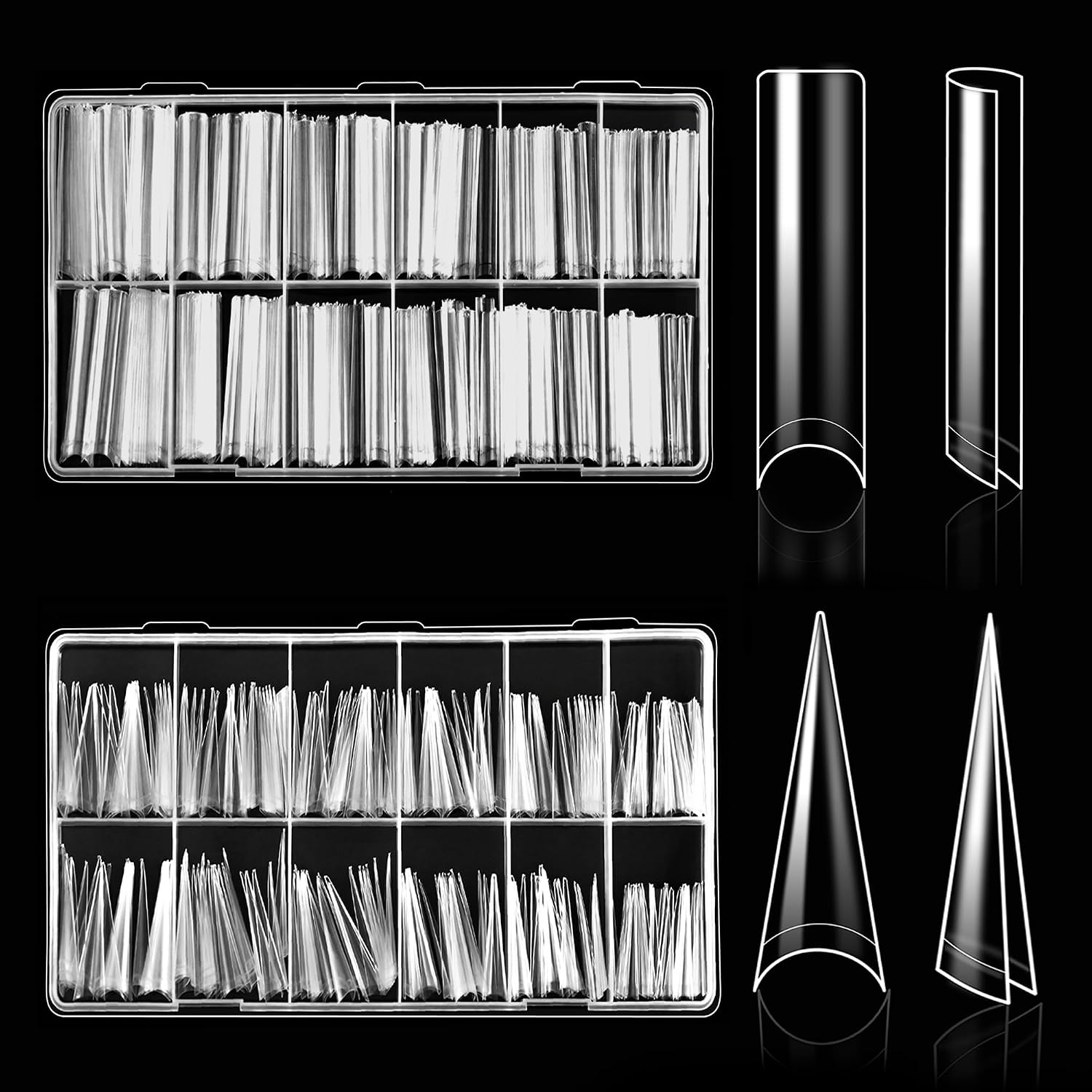 ELLEWIN 1000PCS Nail Tips Clear False Nails Full Cover for Acrylic Nails Kit 10 Sizes 4 Shapes Long Almond Square Coffin Oval Pre-Shape for Salon Home DIY Gifts : Beauty & Personal Care