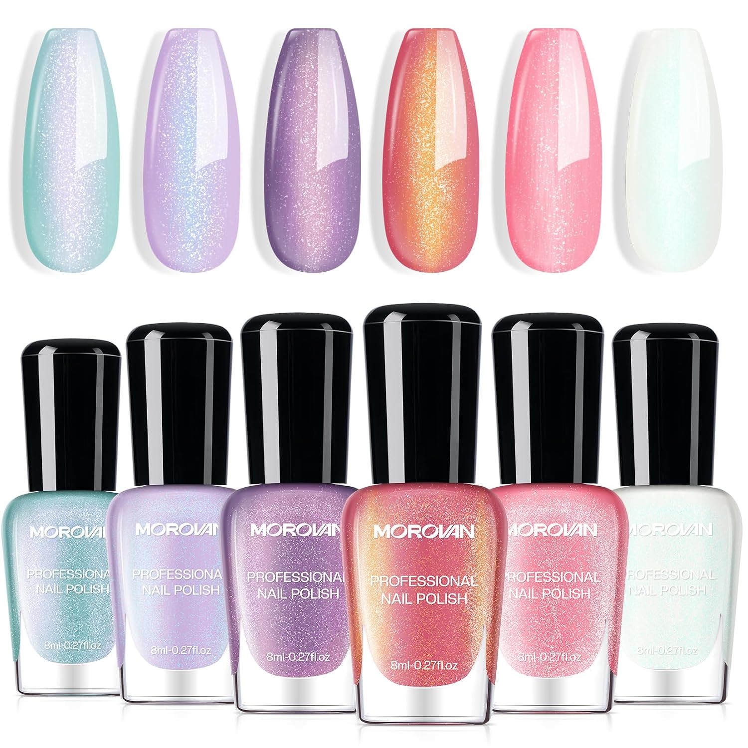 Morovan Fingernail Nail Polish Set: Holographic Metallic Ombre Lacquer Air Dry Nail Polish Regular Nail Pack 0.27oz Glitter Finger Nail Bulk Toenail Polish Kit Halloween Fall Gift for Women : Beauty & Personal Care