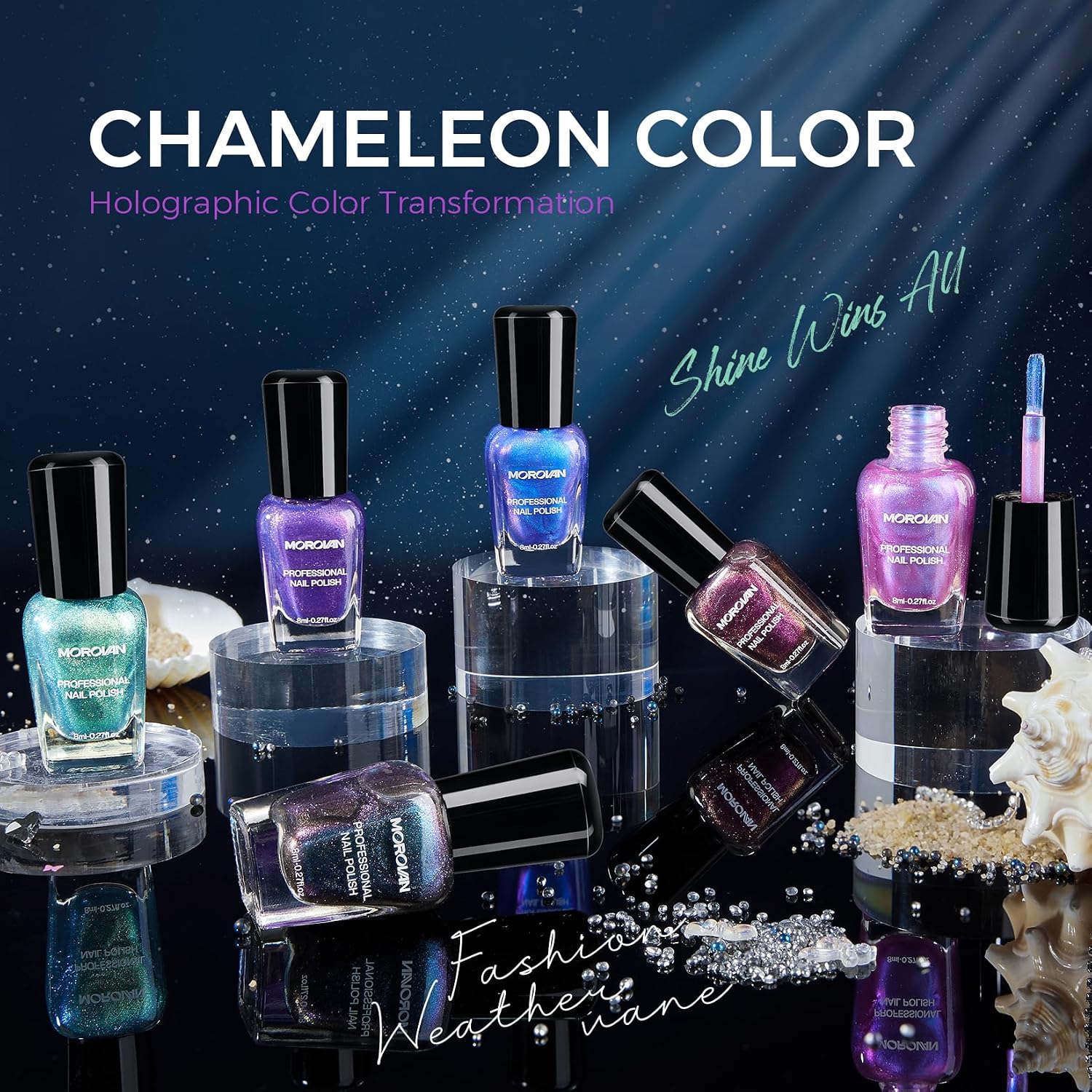 Morovan Chameleon Nail Polish Set: 6 Colors Holographic Quick Dry Mini Nail Lacquer Kit Green Glitter Pink Blue Purple Gray Aurora Shimmer Fall DIY Nail Art Manicure Gift For Women Girls : Beauty & Personal Care