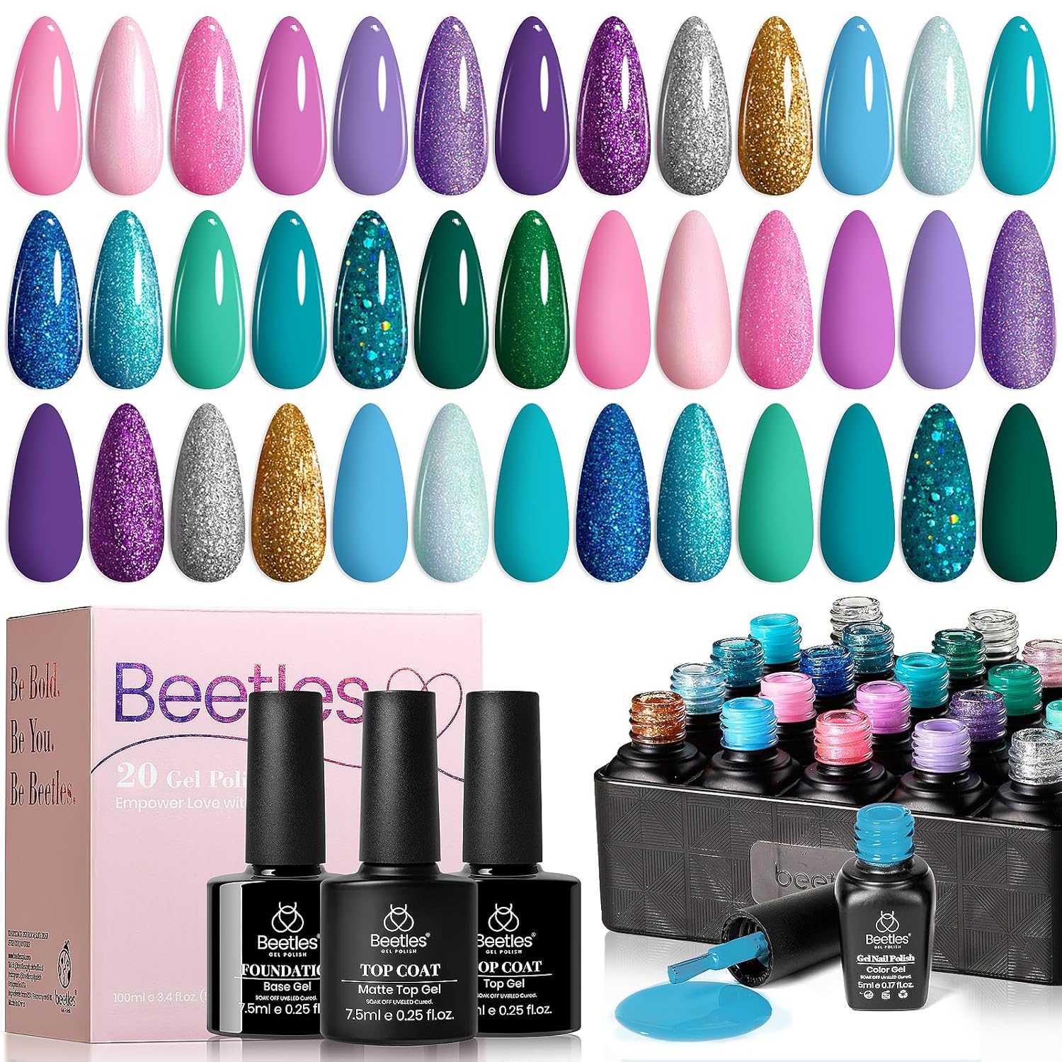 Beetles Summer Gel Polish Set - Rustic Sonata 25 Colors Yellow Orange Blue Pink Bright Gel Polish with Base Coat Glossy & Matte Top Coat DIY Salon Soak Off UV Led Nails 4th of July : Beauty & Personal Care