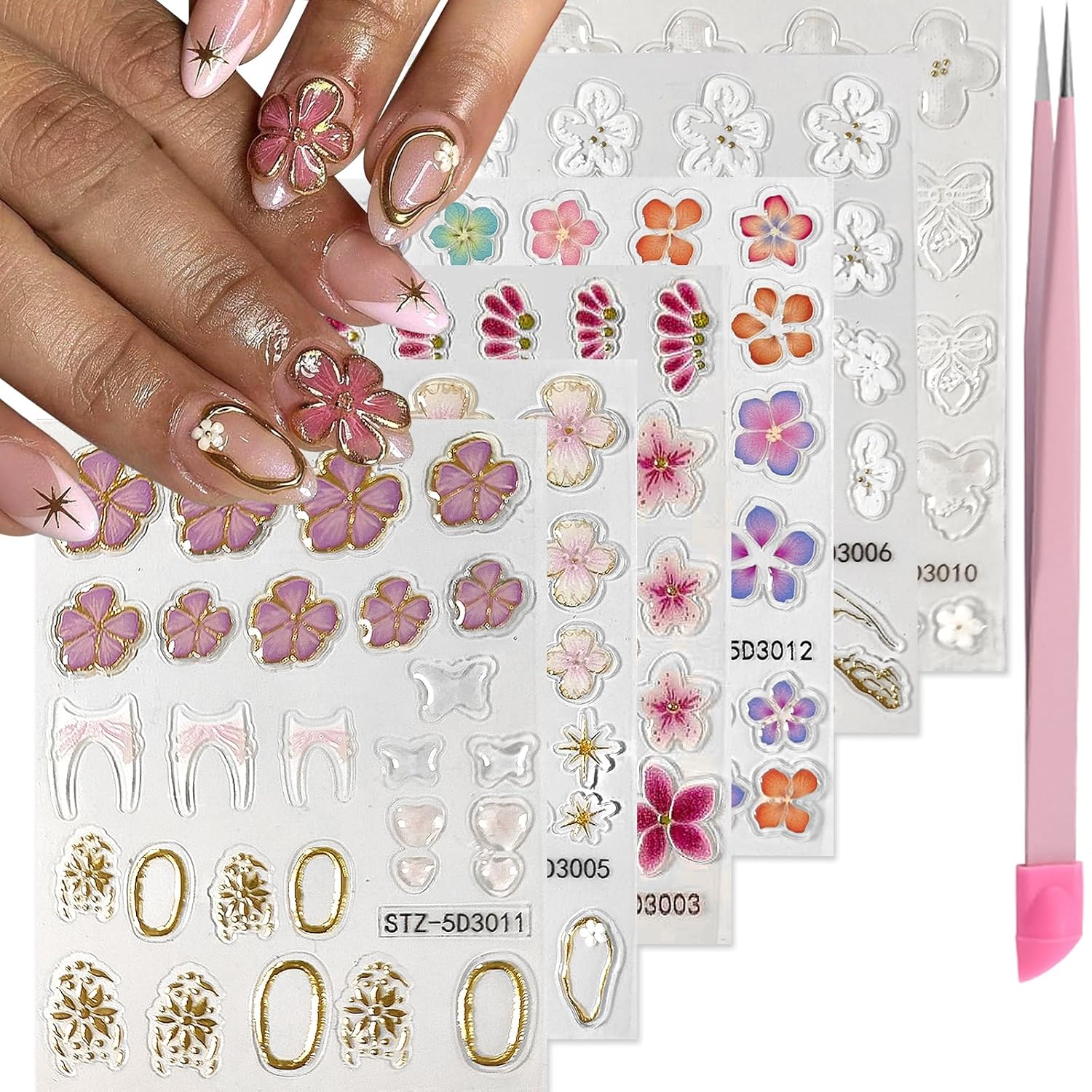 VOTACOS Flower Nail Art Stickers - 5D Embossed. Spring/Summer Daisy Designs. Self-Adhesive Decals for Women's Nail DIY Decoration : Beauty & Personal Care