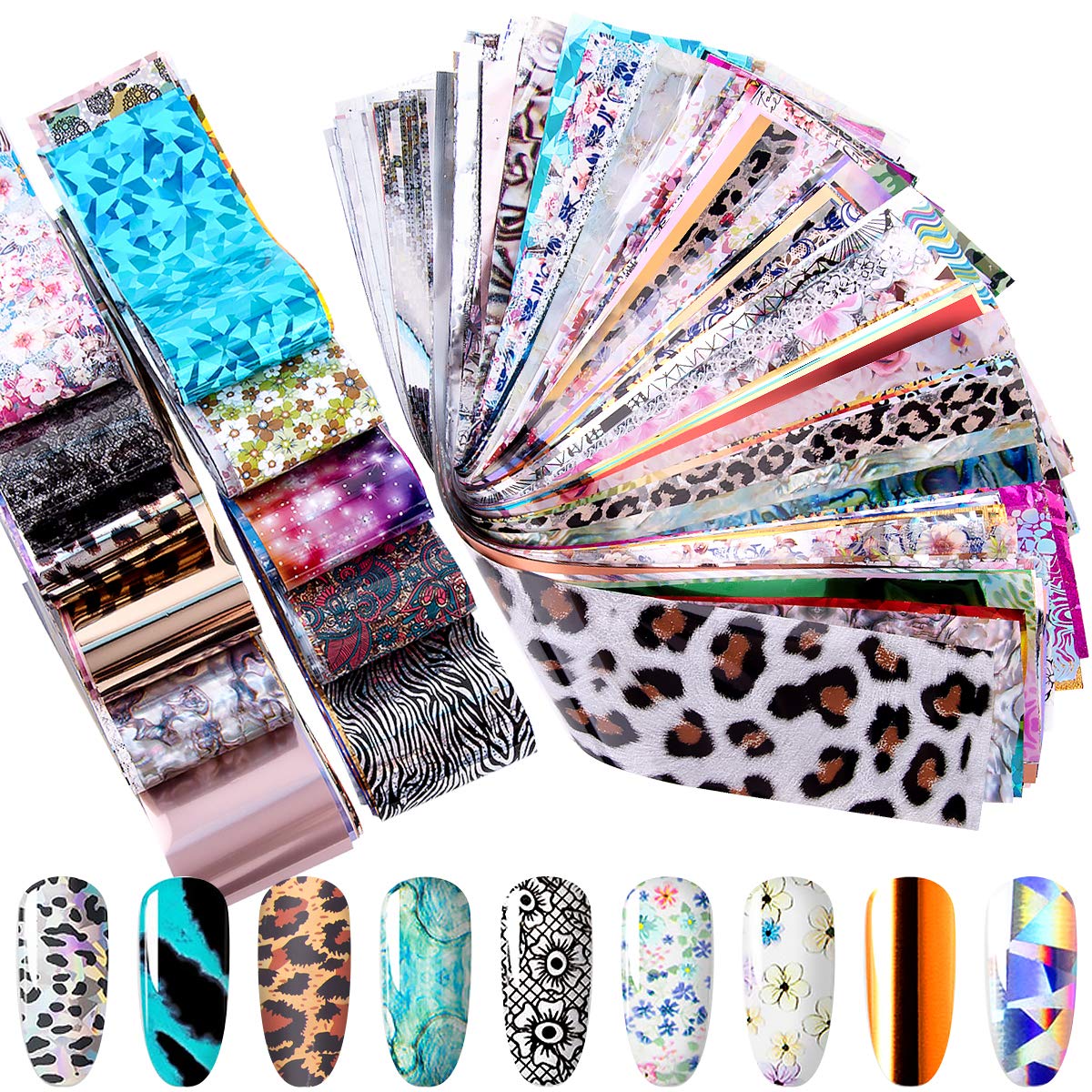 Duufin 300 Sheets Nail Foils Nail Art Transfer Foil Stickers Laser Flower Color Sheet Adhesive Stickers Paper Starry Sky Stars Black White Lace Design for Nail Art DIY Decoration : Beauty & Personal Care