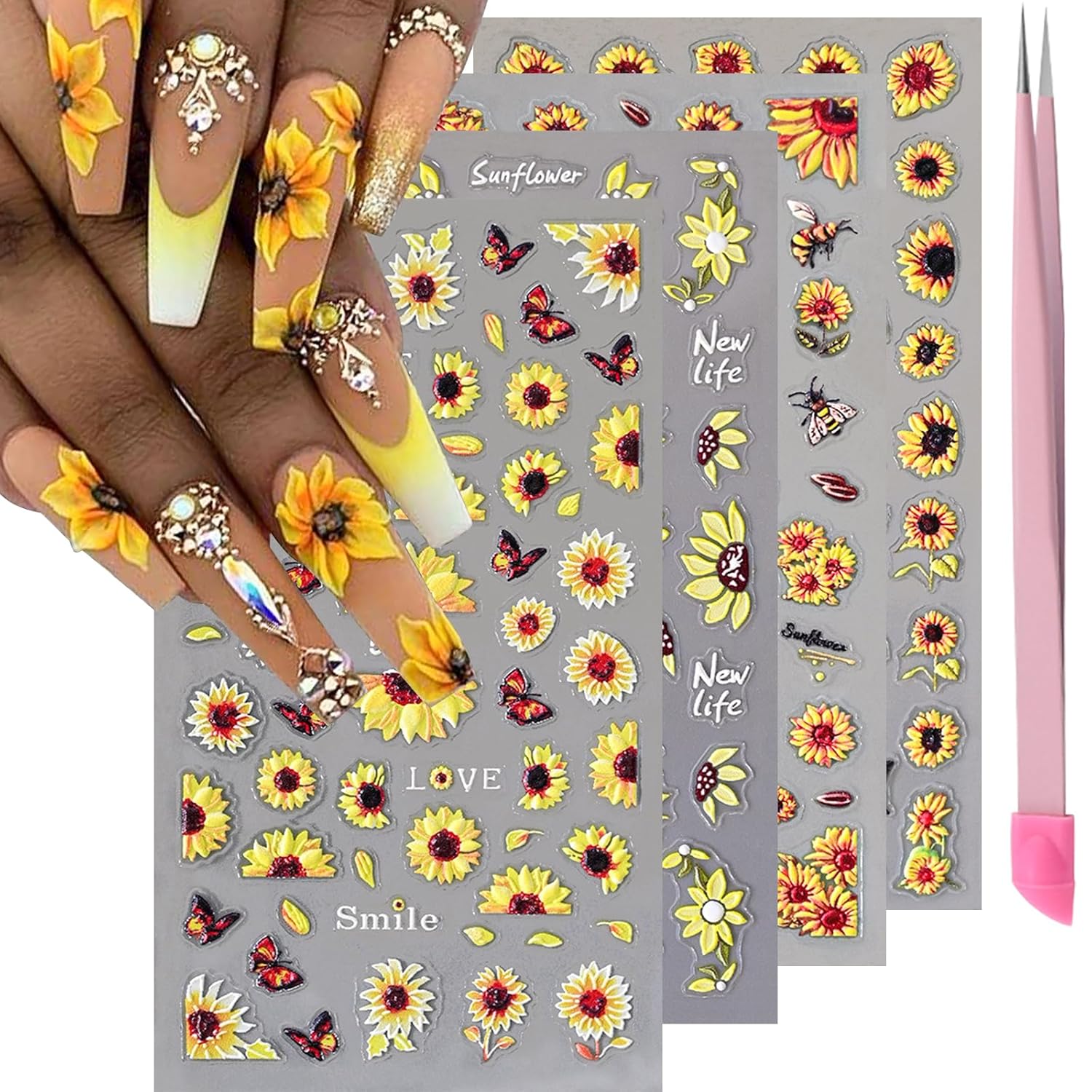 VOTACOS Flower Nail Art Stickers - 5D Embossed. Spring/Summer Daisy Designs. Self-Adhesive Decals for Women's Nail DIY Decoration : Beauty & Personal Care