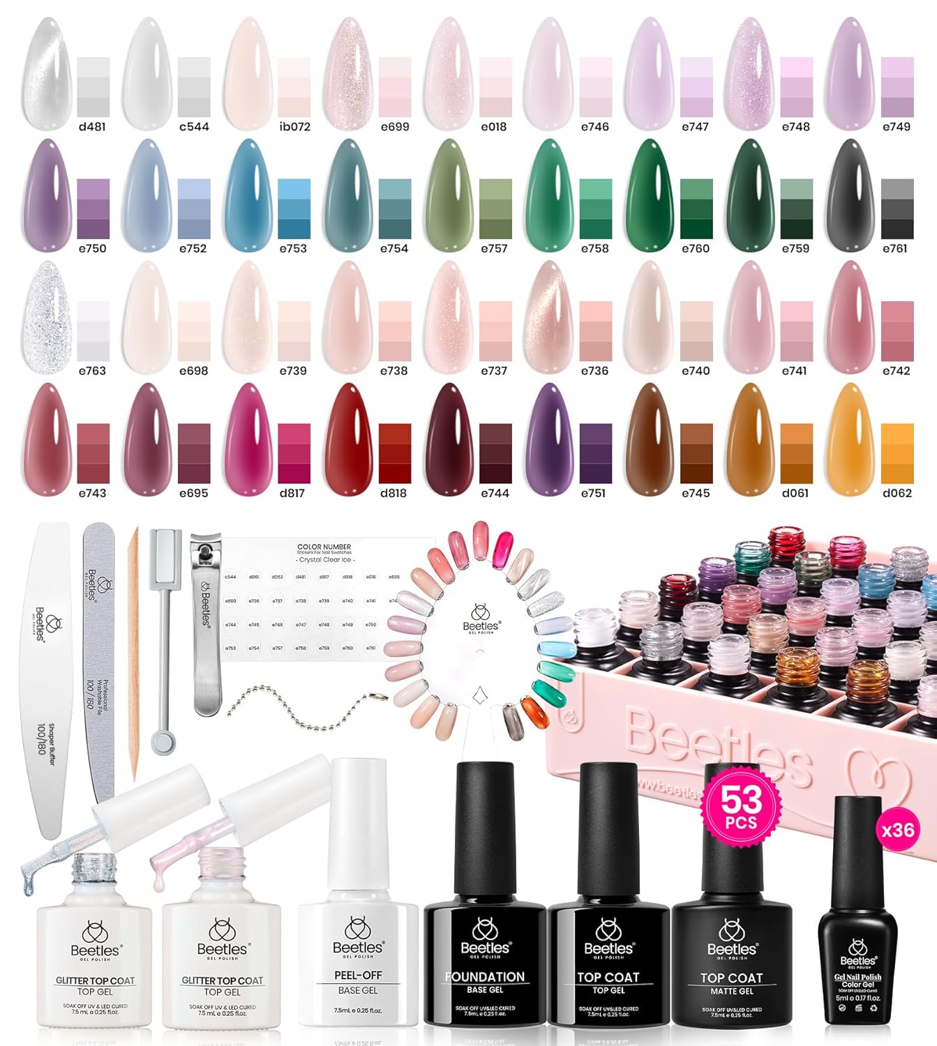 Beetles Summer Gel Polish Set - 36 Colors Bright Neon Gel Nail Polish Pink Orange Red Green Blue 4th of July Nail Polish with 4Pcs Base Top Coat Soak Off Colorful Collection UV Nail Gel : Beauty & Personal Care