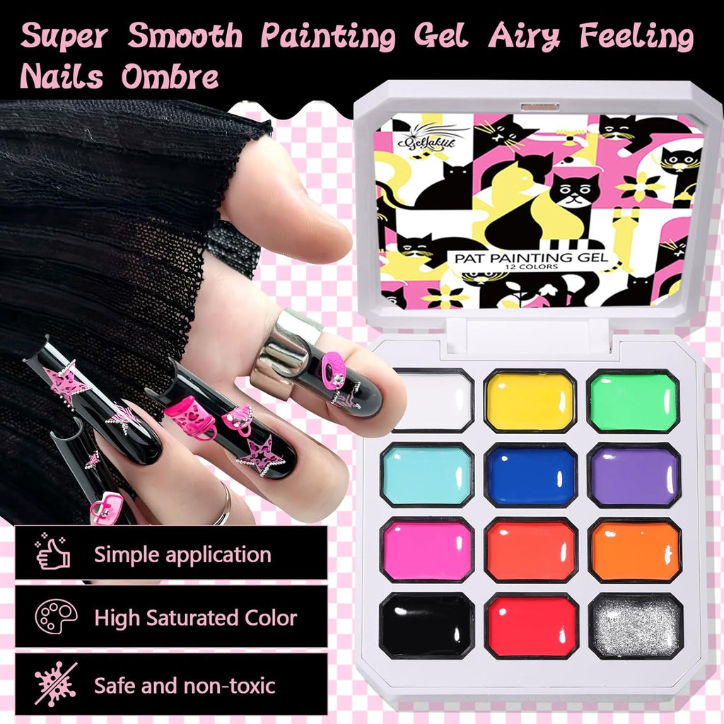 GELLAKTIK 12 Color Patting Nail Gel Polish Kit. Ombre Painting Gel Palette with Brush & Silicone Patting Pen & Nail Art Stickers - UV/LED Curing for Gradient Nails. Beginner Friendly DIY Manicure Set : Beauty & Personal Care