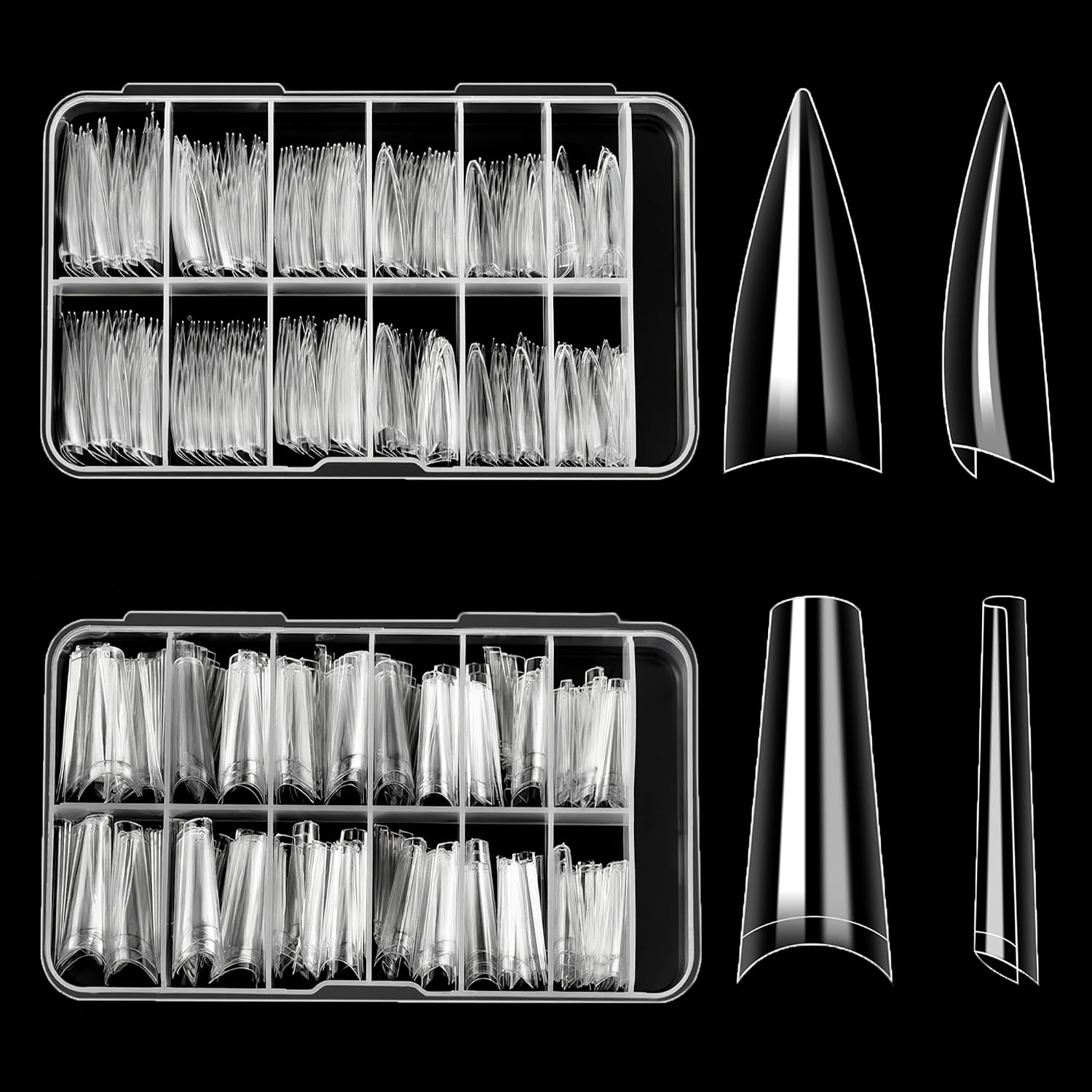 ELLEWIN 1000PCS Nail Tips Clear False Nails Full Cover for Acrylic Nails Kit 10 Sizes 4 Shapes Long Almond Square Coffin Oval Pre-Shape for Salon Home DIY Gifts : Beauty & Personal Care