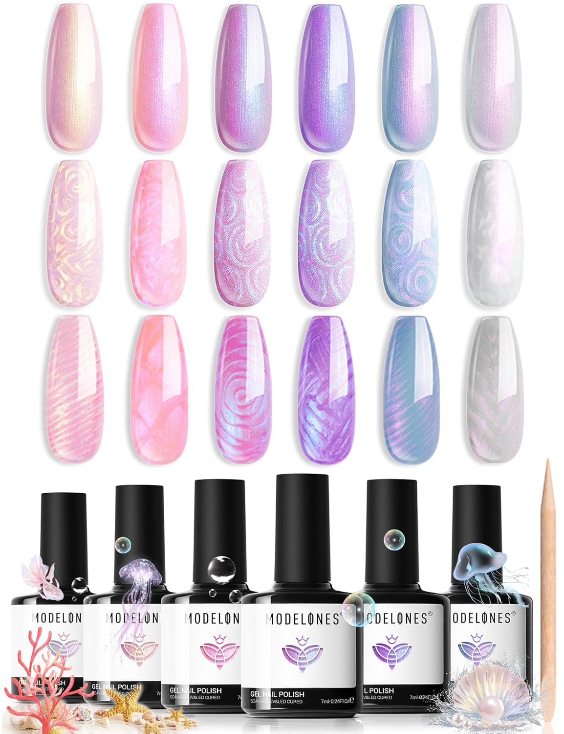 modelones Gel Nail Polish Set- 6 Colors 2026 Chameleon Aurora Shimmer Glitter Gel Polish Kit Blue Green Purple Nail Gel Polish Soak Off LED Nail Lamp Nail Art Gel Kit DIY Salon Gift : Beauty & Personal Care