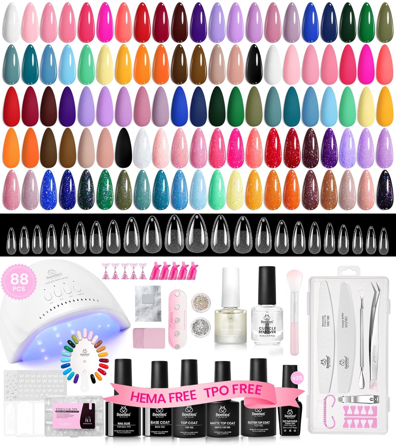 beetles Gel Polish Set Vivid Seasons - Summer Gel Nail Polish Set 36 Colors Pink Yellow Green Purple Jelly Shades 45pcs with Base & Top Coat UV LED Soak Off DIY Salon Gift for Women : Beauty & Personal Care