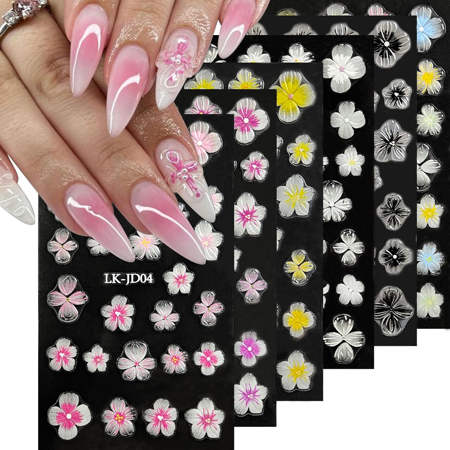 VOTACOS Flower Nail Art Stickers - 5D Embossed. Spring/Summer Daisy Designs. Self-Adhesive Decals for Women's Nail DIY Decoration : Beauty & Personal Care