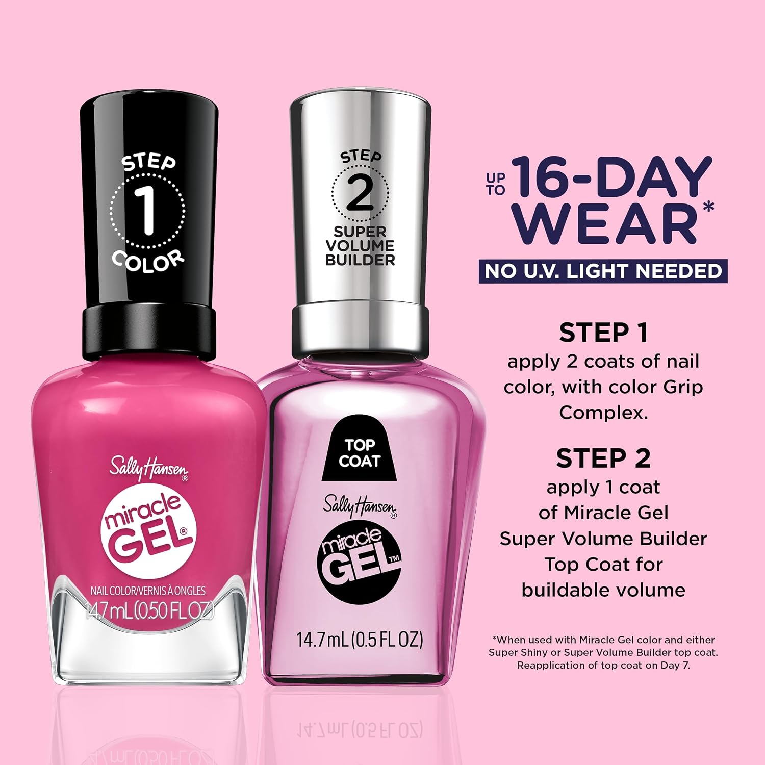 Sally Hansen Miracle Gel Supercharged Pinks Nail Polish | Salon Quality Gel-Like Formula. Two-Step System. No UV Light Needed. Long Lasting | 350 Work Hard. Play Pink | Bright Pink Crème Nail Color : Beauty & Personal Care