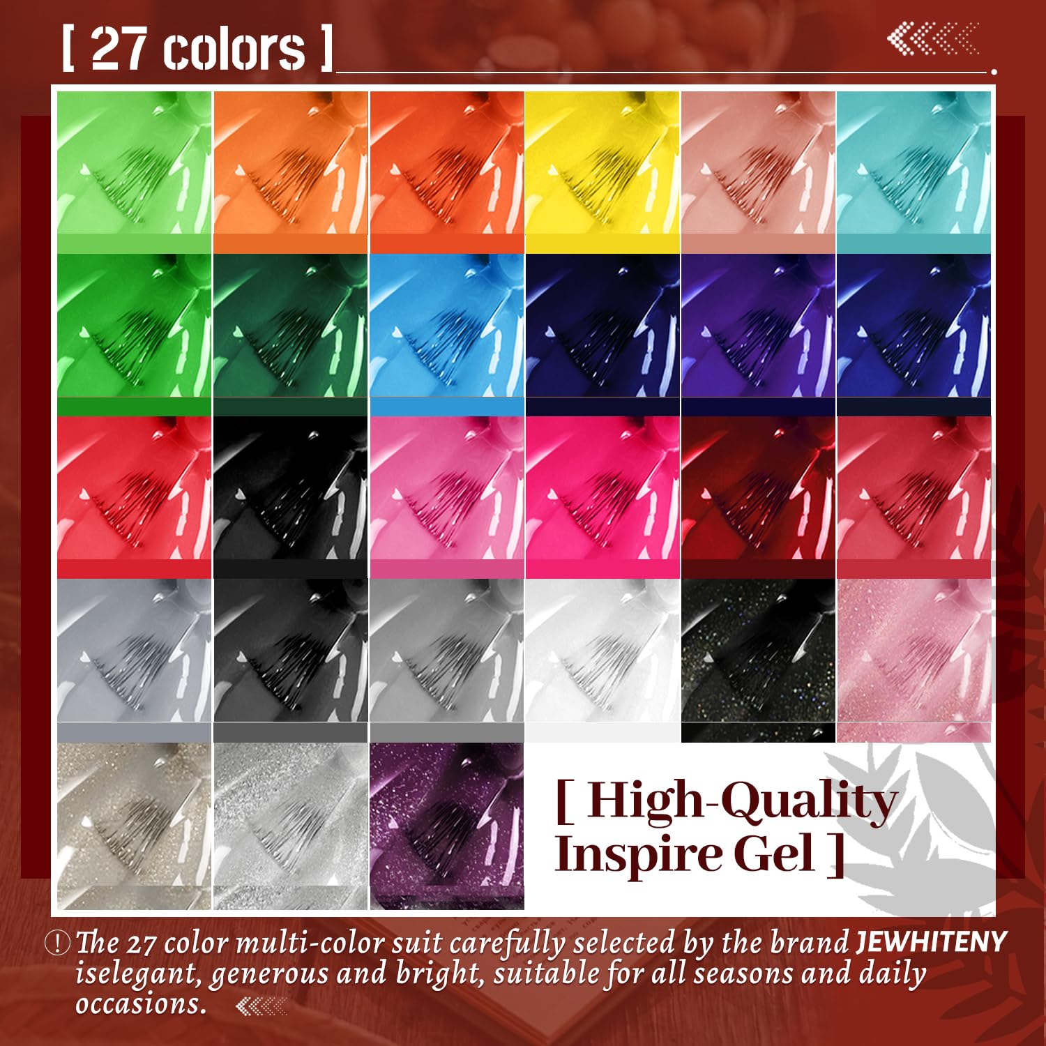 JEWHITENY 30pcs Gel Nail Polish Kit With 27 Colors + Matte Top Coat. Base Coat And Top Coat Polish Set For Manicure Nail Art Salon/Home Starter (Packaging May Vary) : Beauty & Personal Care