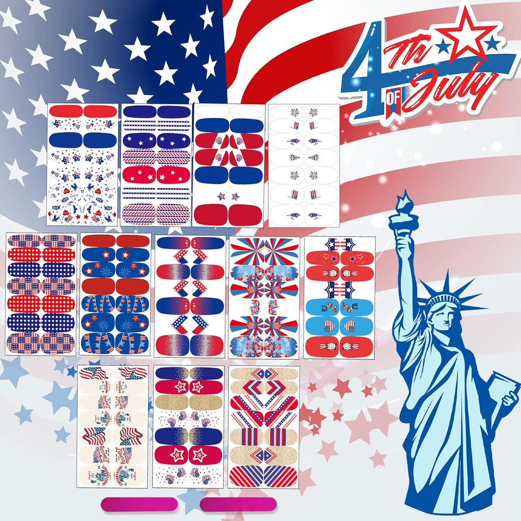 12 Sheets 4th of July Nail Wraps Stickers. Independence Day Full Nail Polish Strips. Memorial Day DIY Self-Adhesive Nail Art Decals Patriotic American Flag Pattern Decor with 2 Piece Nail Files : Beauty & Personal Care