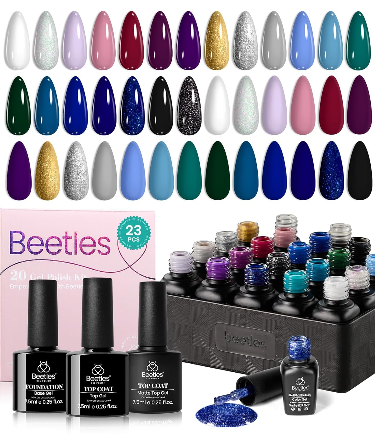 Beetles Summer Gel Polish Set - Rustic Sonata 25 Colors Yellow Orange Blue Pink Bright Gel Polish with Base Coat Glossy & Matte Top Coat DIY Salon Soak Off UV Led Nails 4th of July : Beauty & Personal Care