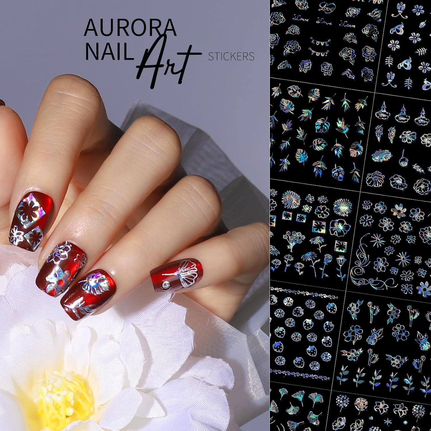 Teenitor 50 Sheets Aurora Nail Stickers for Nail Art. Star Nail Art Stickers for Kids Women. Laser Silver Nail Decals Fingernail Stickers for Holiday. Self-Adhesive Nail Decorations : Beauty & Personal Care